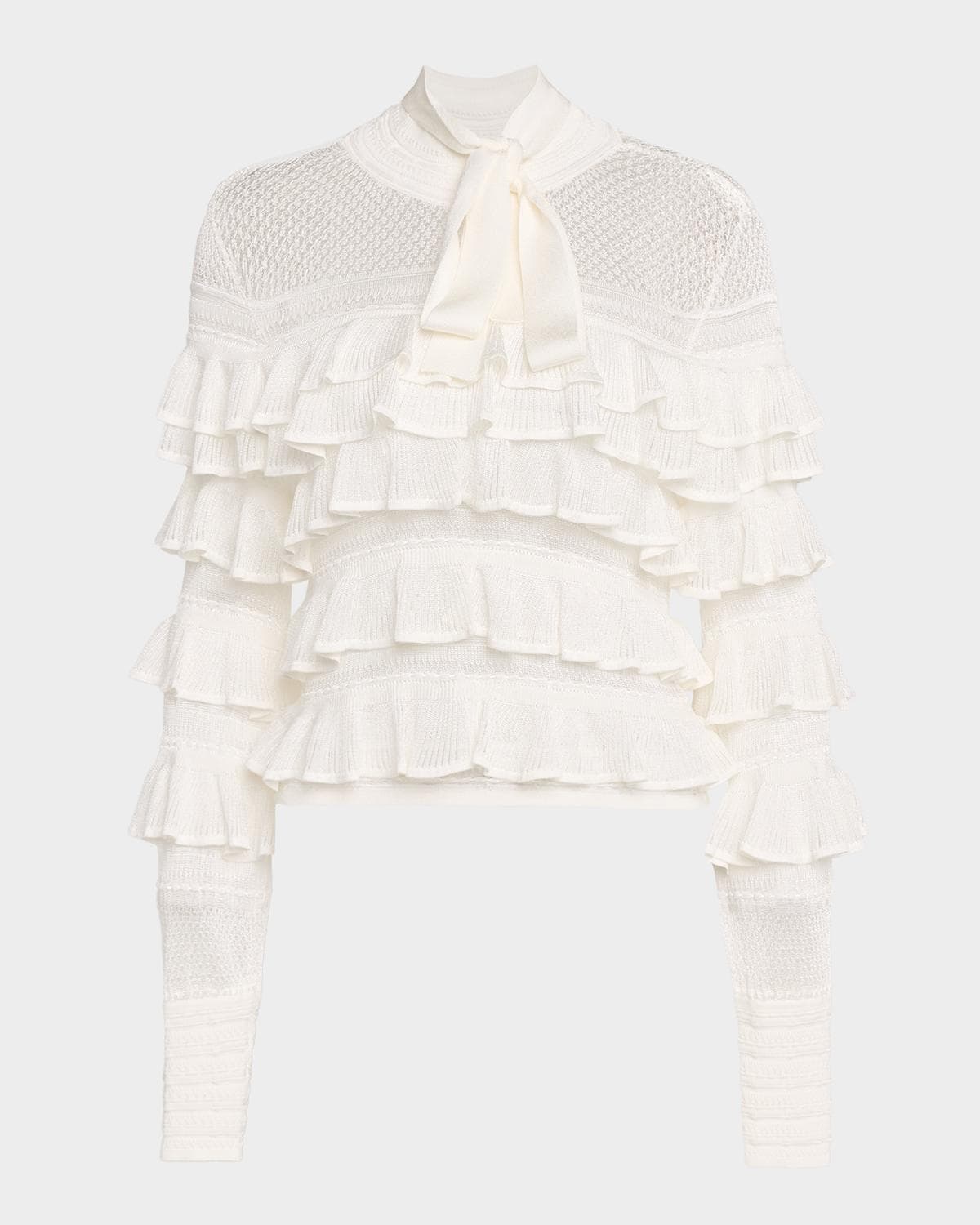 Zimmermann Luna Lace Frill Tie-Neck Top