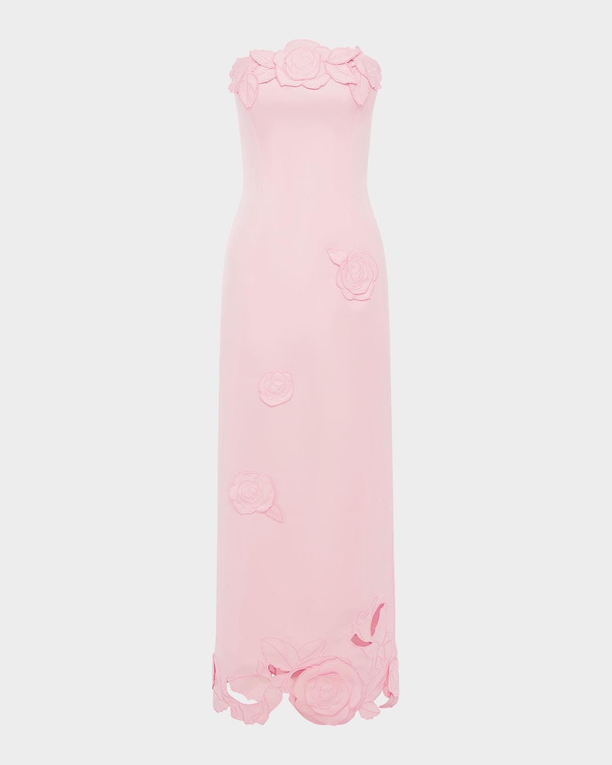 LEO LIN Rayna Strapless Floral Applique Column Gown