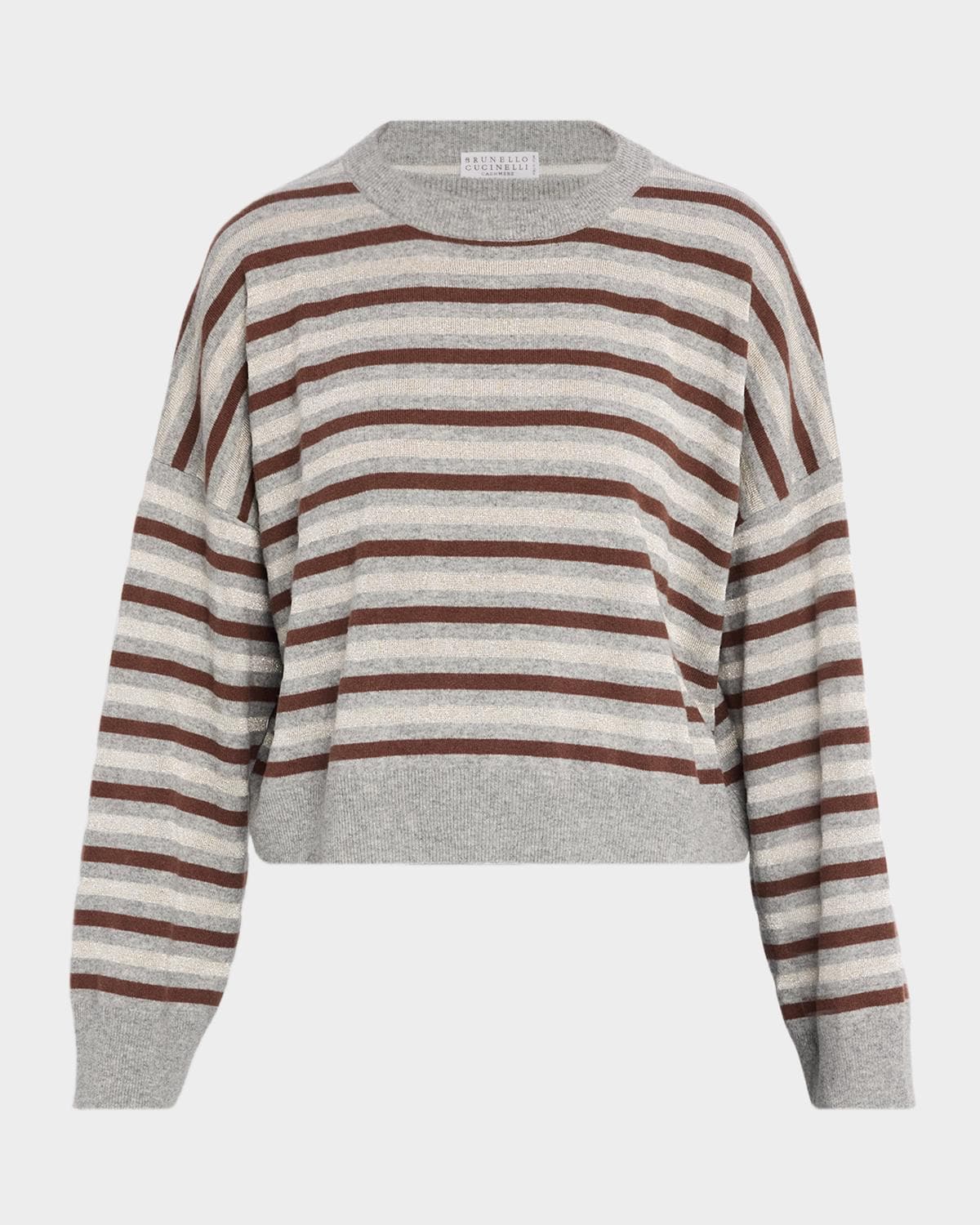 Brunello Cucinelli Shimmering Striped Wool-Cashmere Crop Sweater