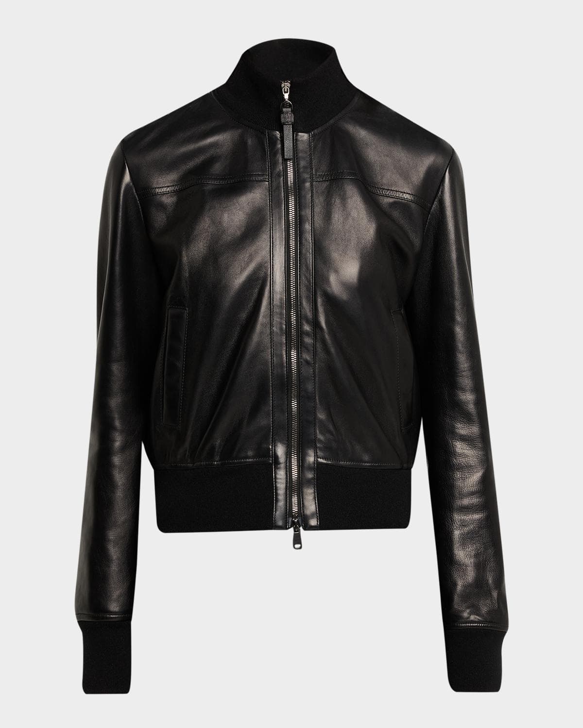 Brunello Cucinelli Turtleneck Leather Bomber Jacket