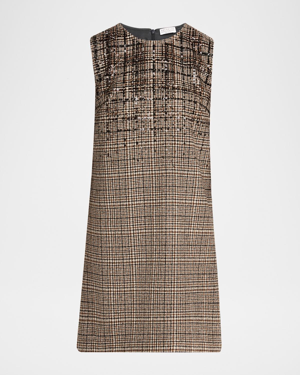 Brunello Cucinelli Sequined Plaid Jacquard Sleeveless Dress