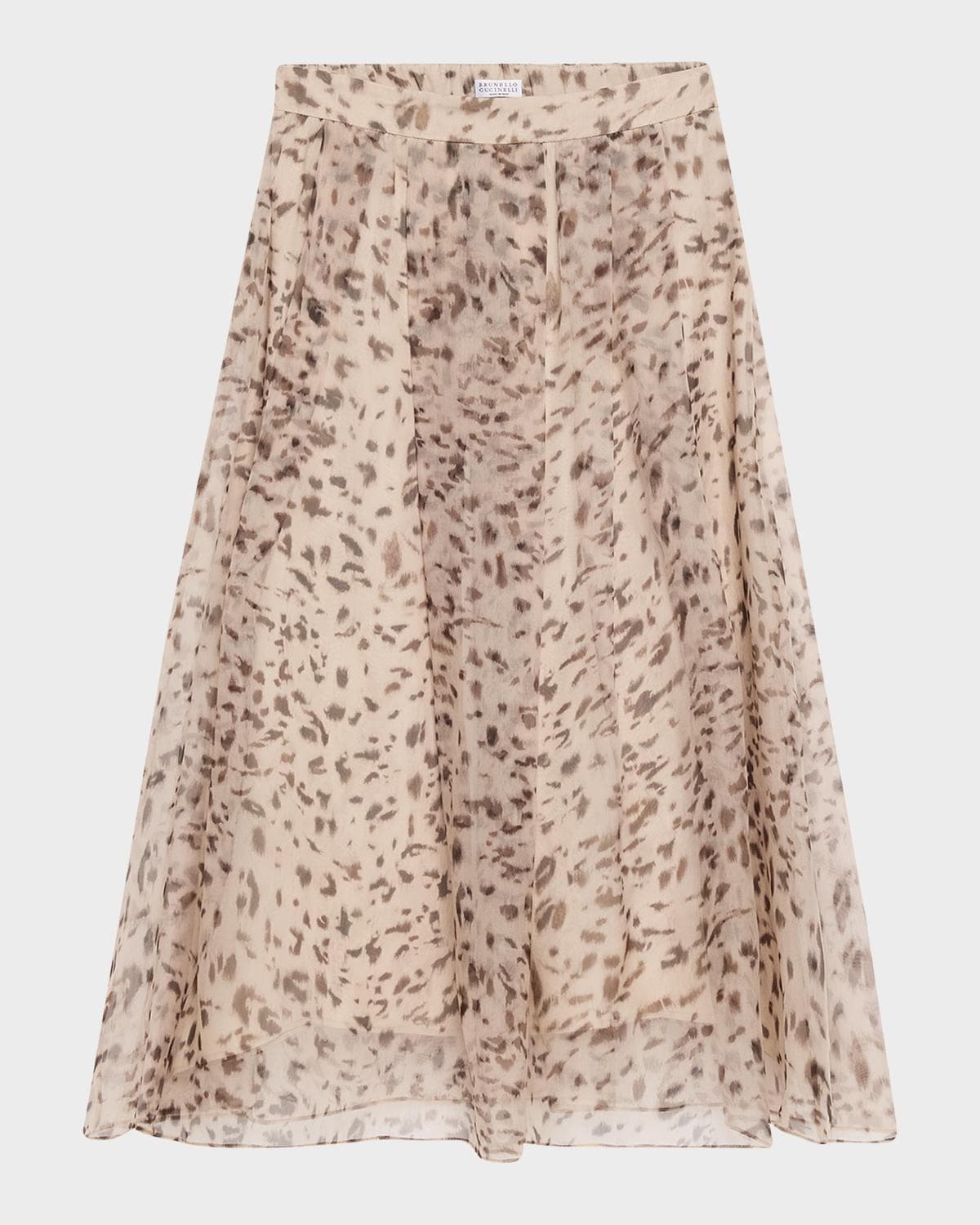 Brunello Cucinelli Printed Silk A-Line Midi Skirt