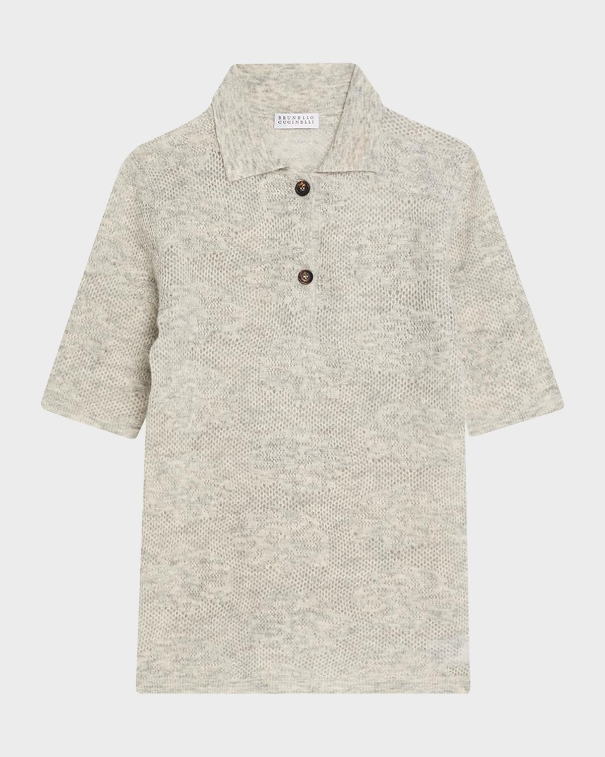 Brunello Cucinelli Lace-Effect Polo Short-Sleeve Sweater