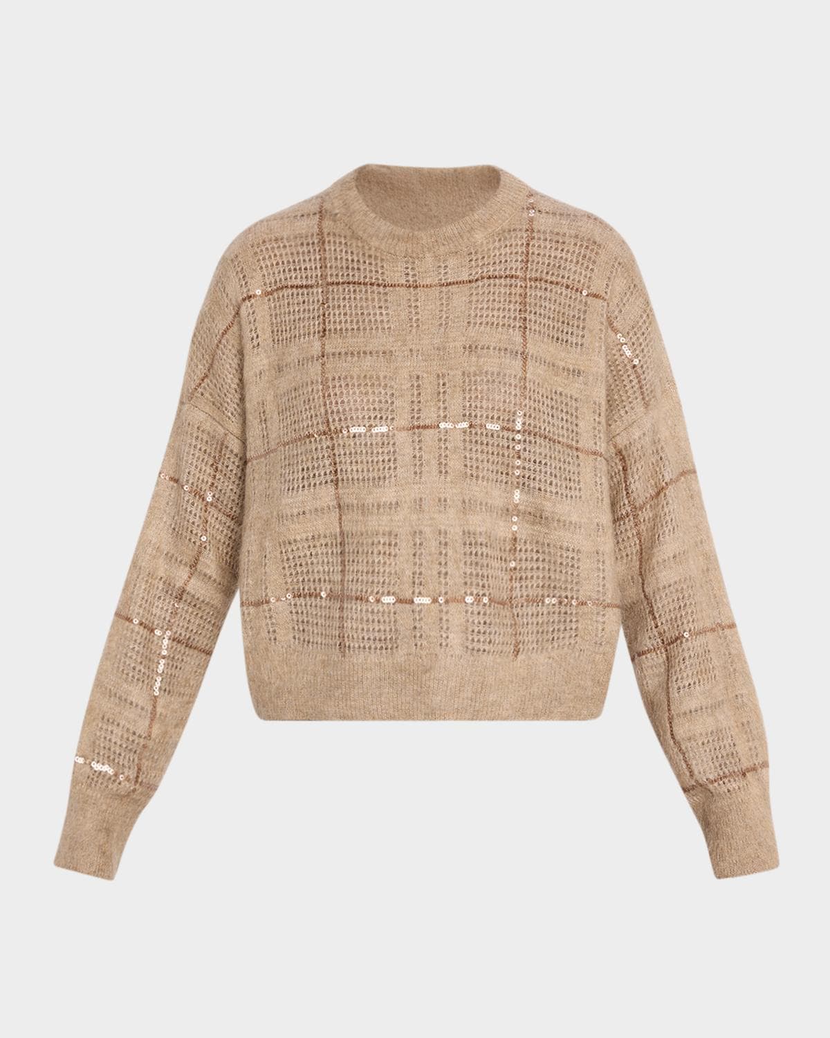 Brunello Cucinelli Paillette Check Mohair Crewneck Sweater