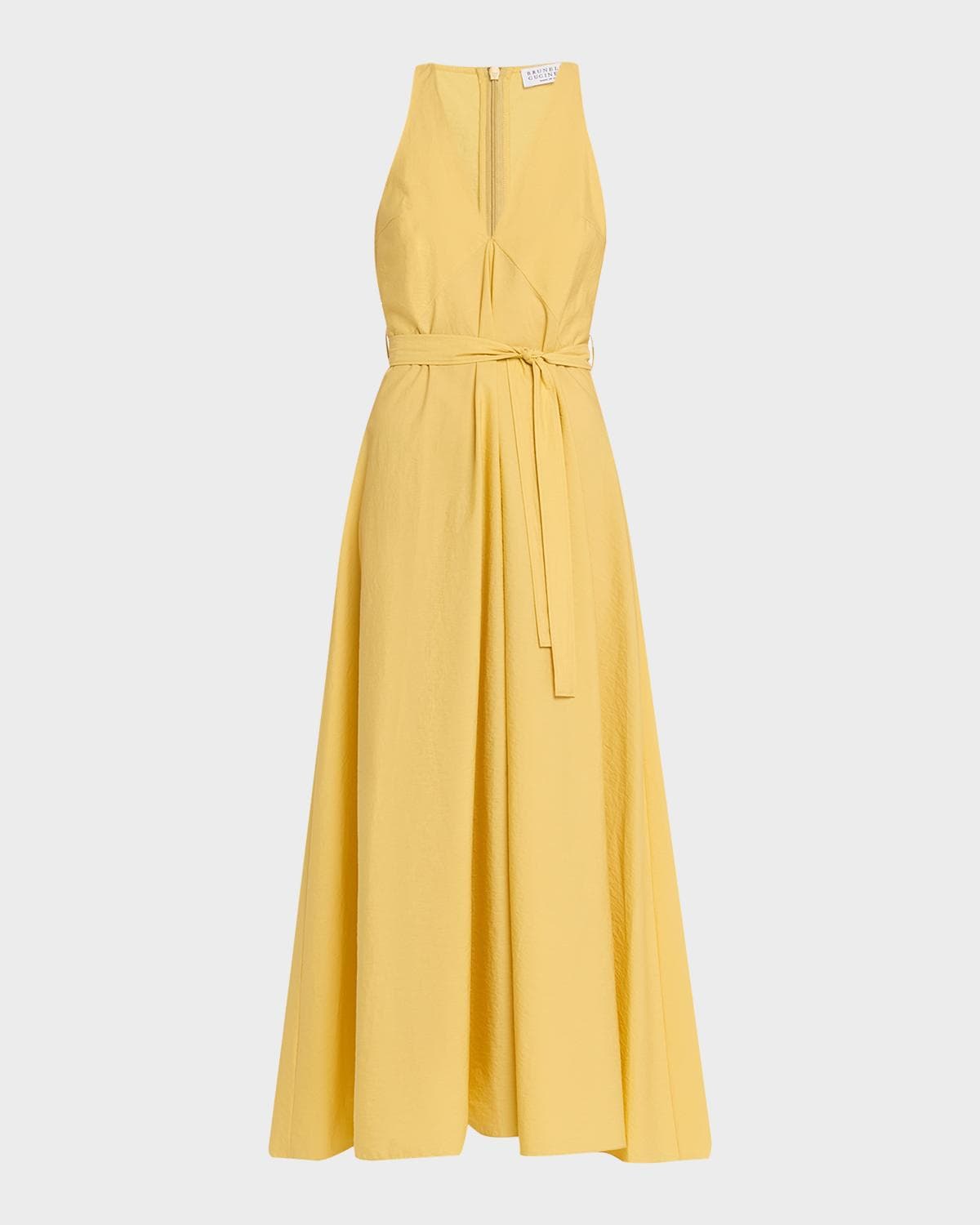 Brunello Cucinelli Sleeveless Belted Cotton Techno Poplin Midi Dress
