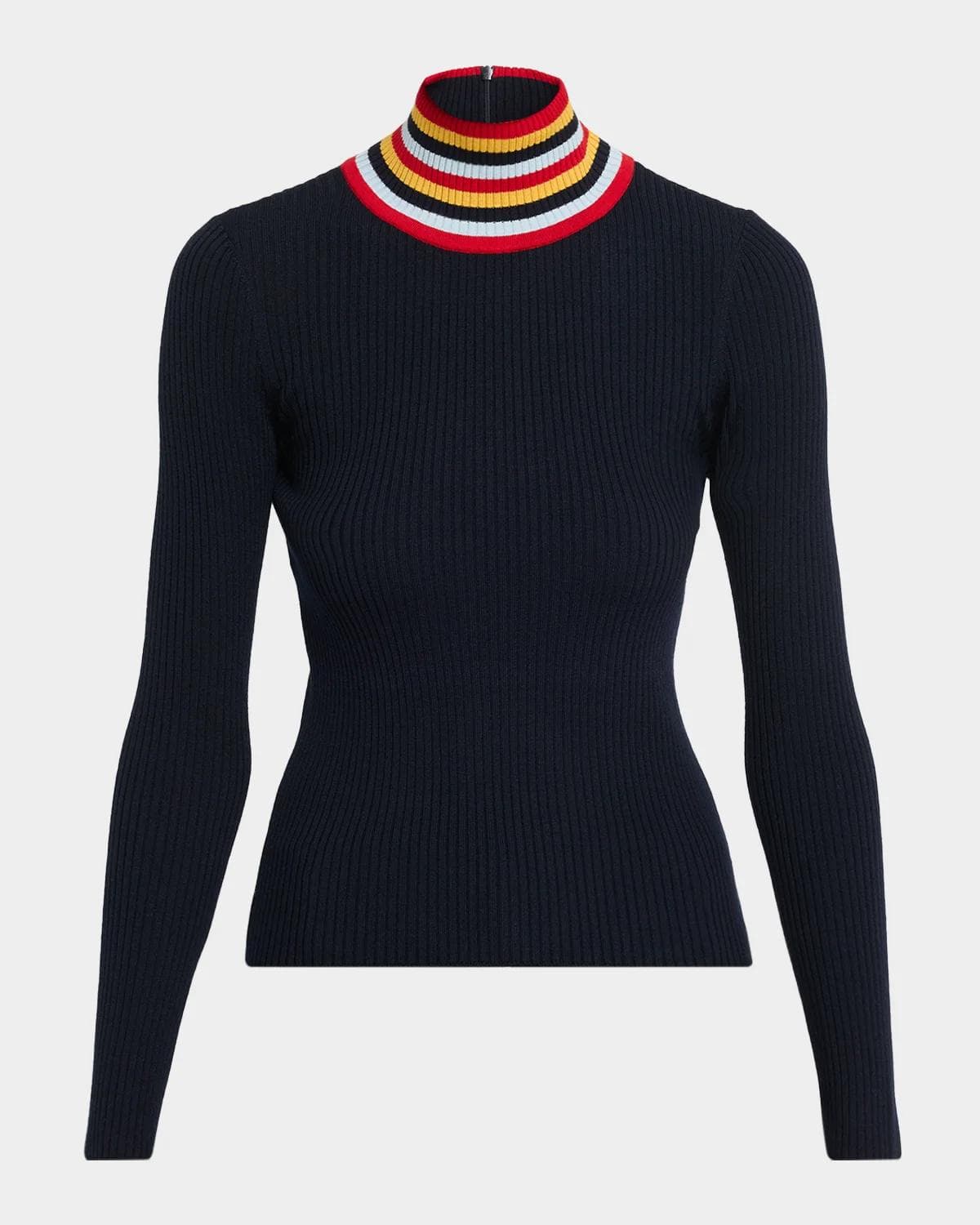 Akris punto Stripe Mock Turtleneck Wool Sweater