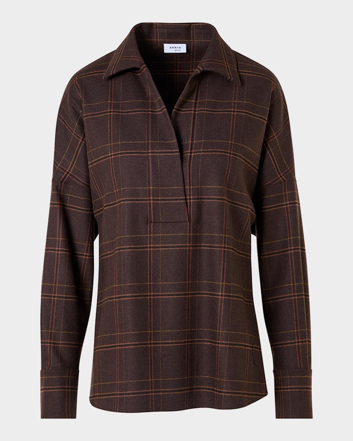 Akris punto Blanket Checked Wool-Blend Flannel Blouse