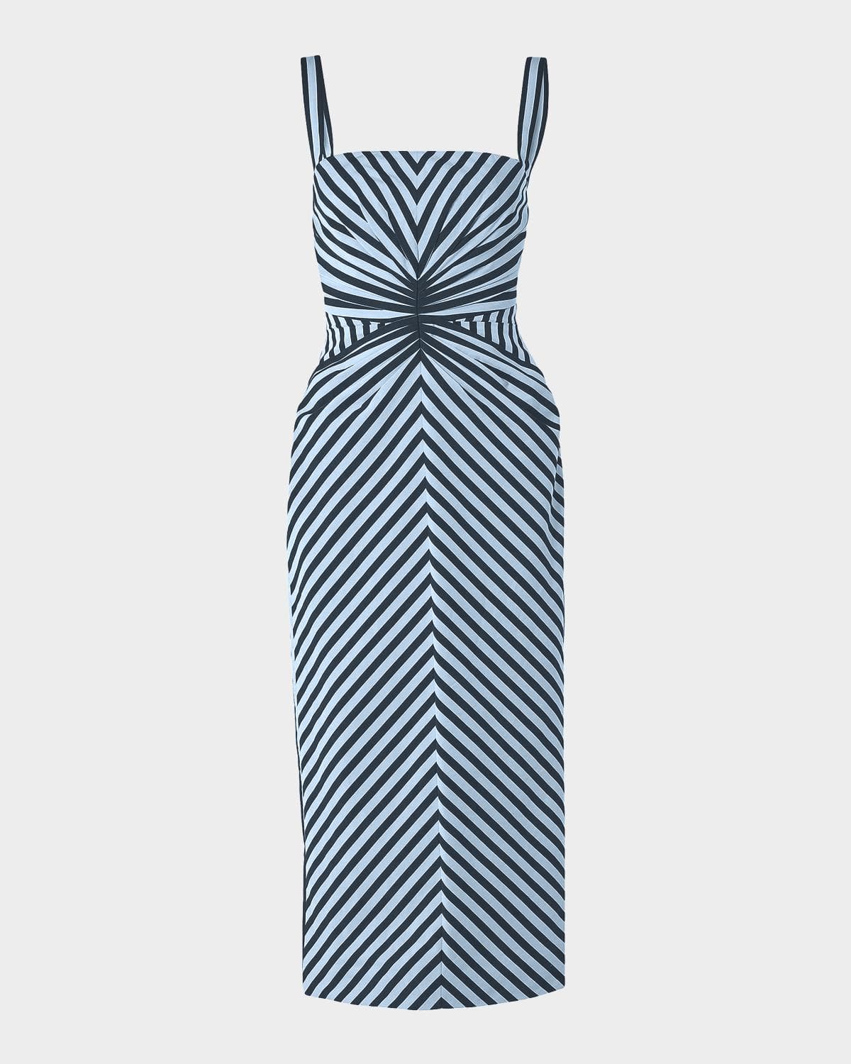 Carolina Herrera Sleeveless Striped Gathered-Waist Midi Dress