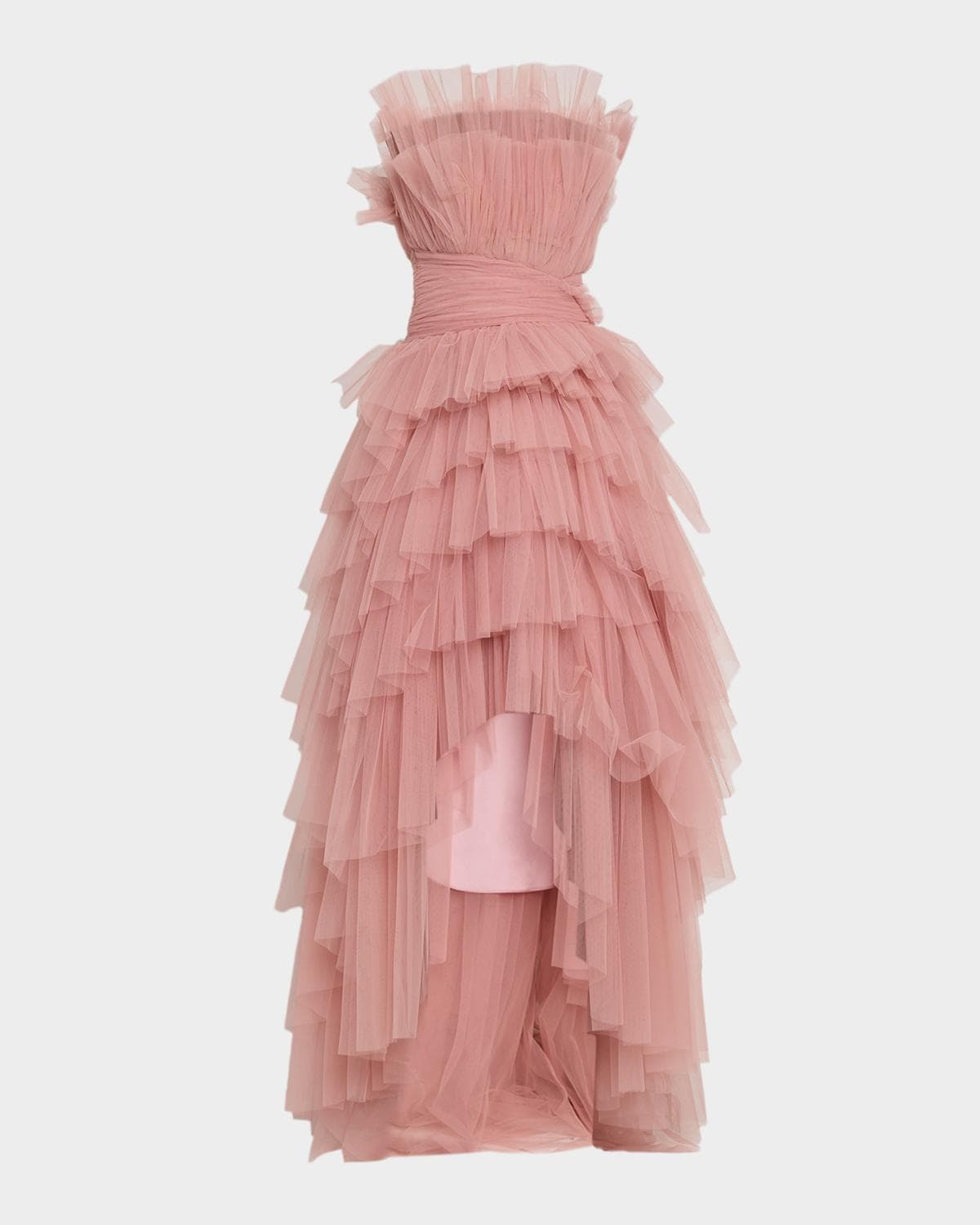 Pamella Roland Strapless Tiered Tulle High-Low Gown