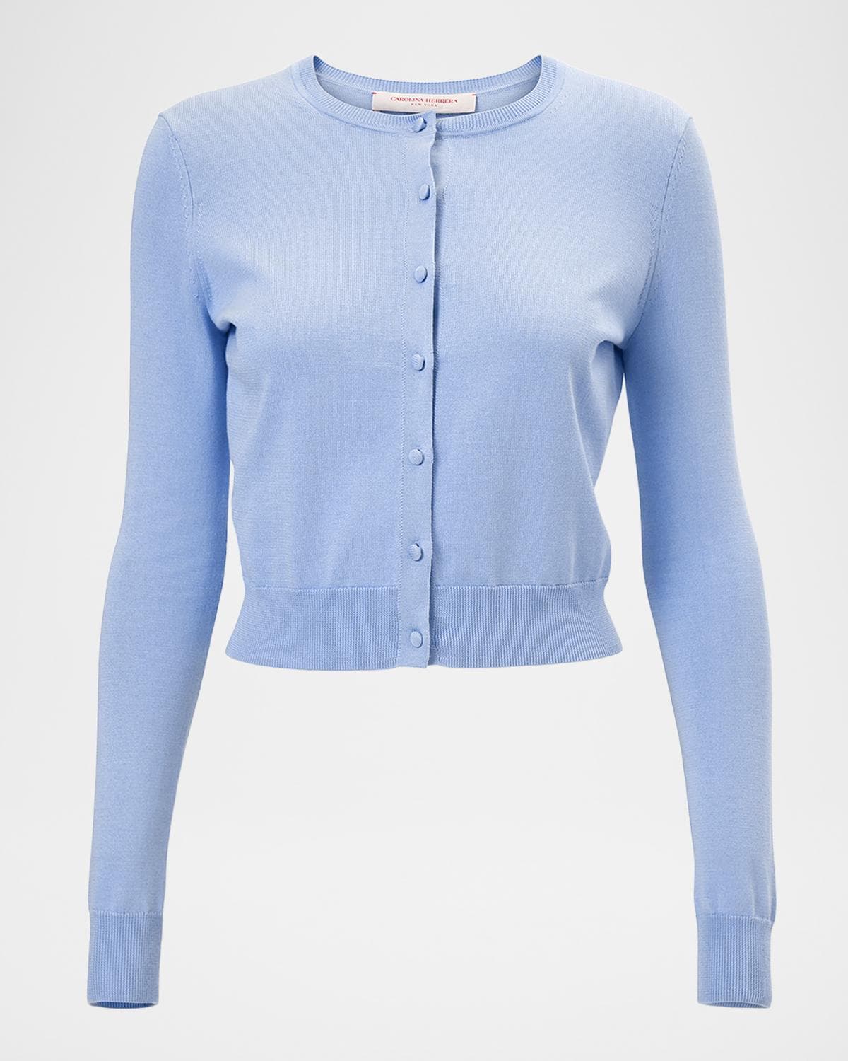 Carolina Herrera Silk-Cotton Crewneck Cardigan