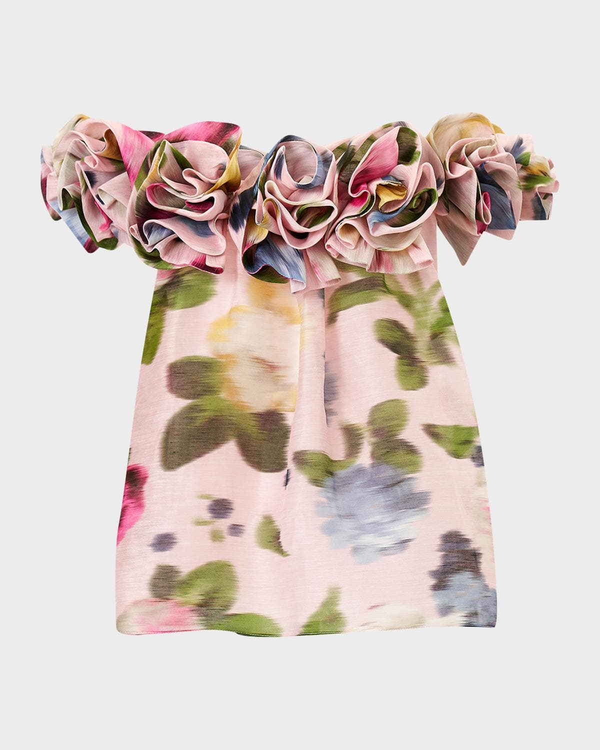 Carolina Herrera Rosette Off-The-Shoulder Floral Silk Blouse