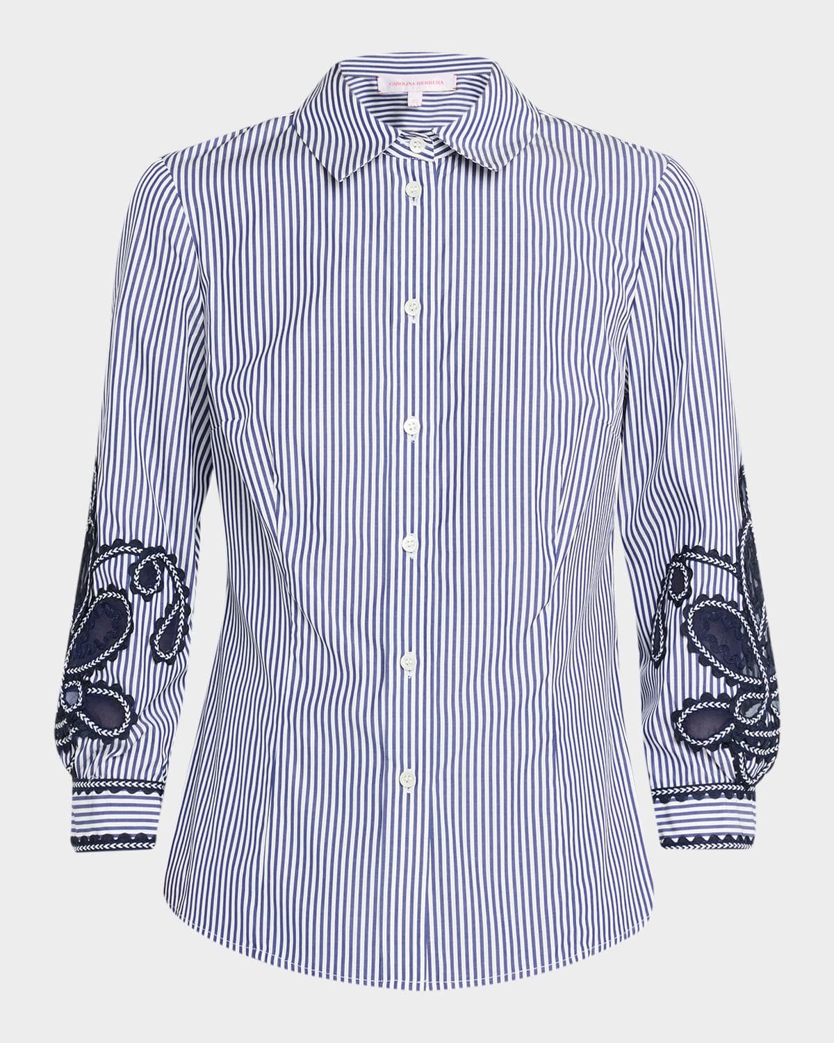 Carolina Herrera Ana Embroidered Striped Poplin Button-Down Shirt