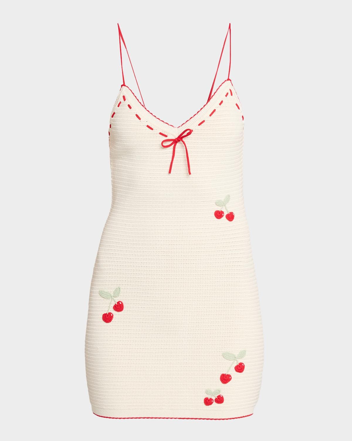 LoveShackFancy Yelena Cherry-Embroidered Crochet Mini Dress