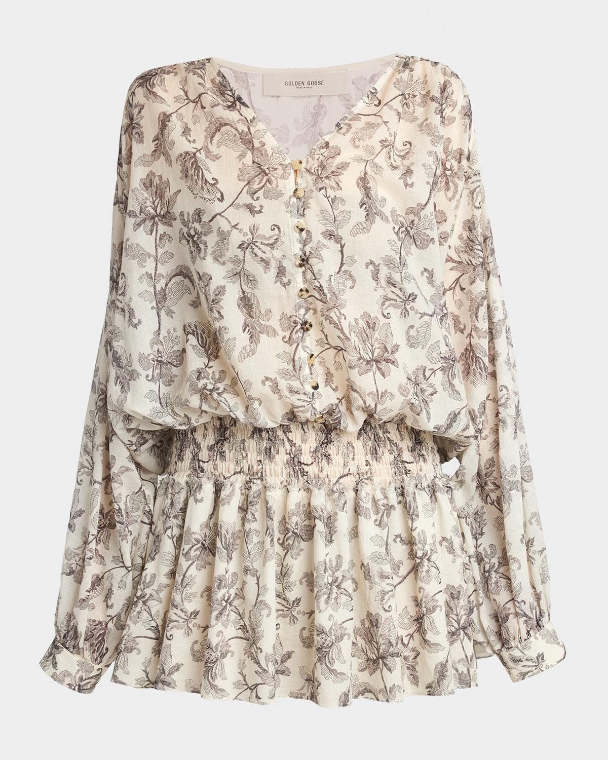 Golden Goose Journey Floral Long-Sleeve Cotton Voile Mini Dress