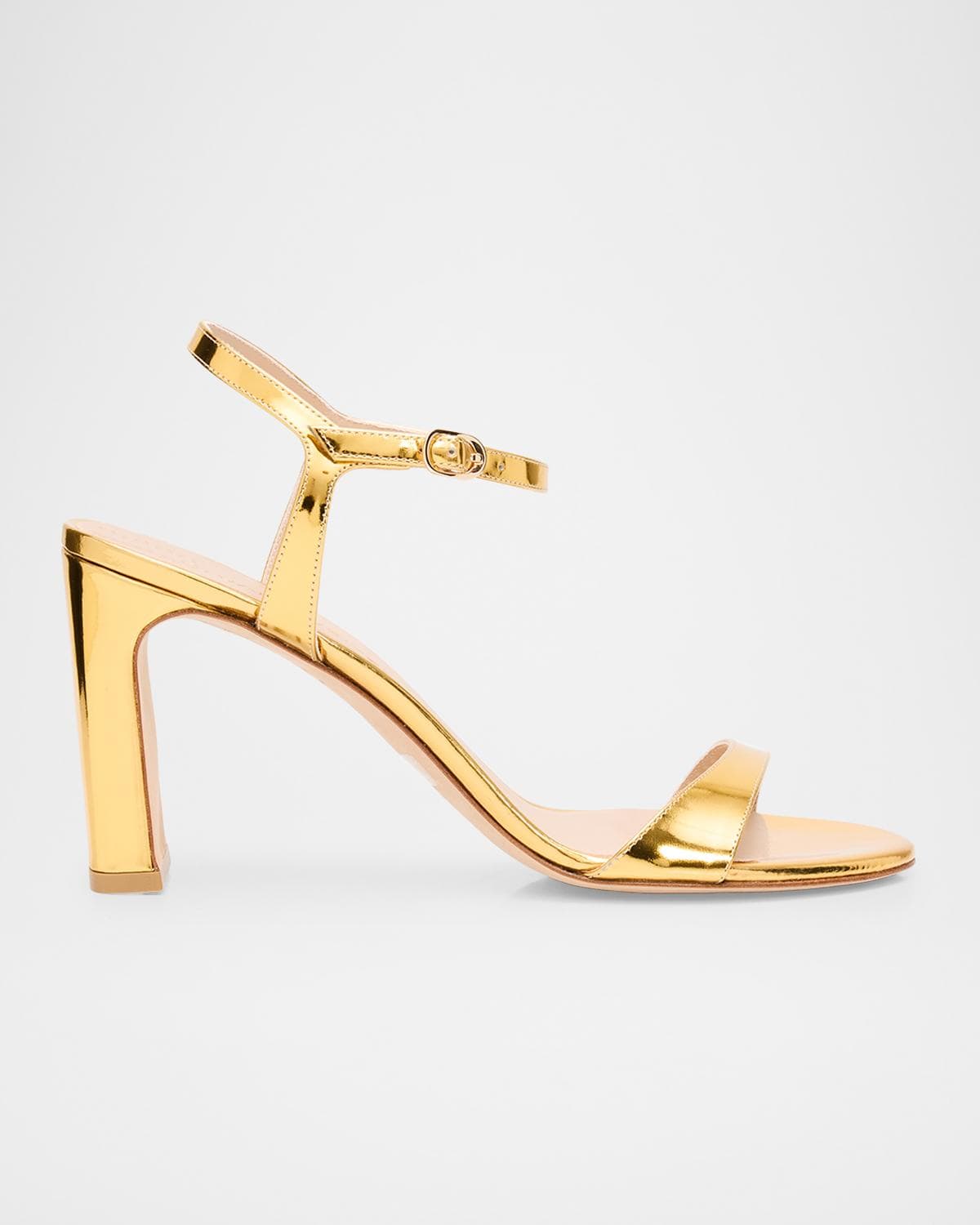Stuart Weitzman 85mm Babette Metallic Leather Ankle-Strap Sandals
