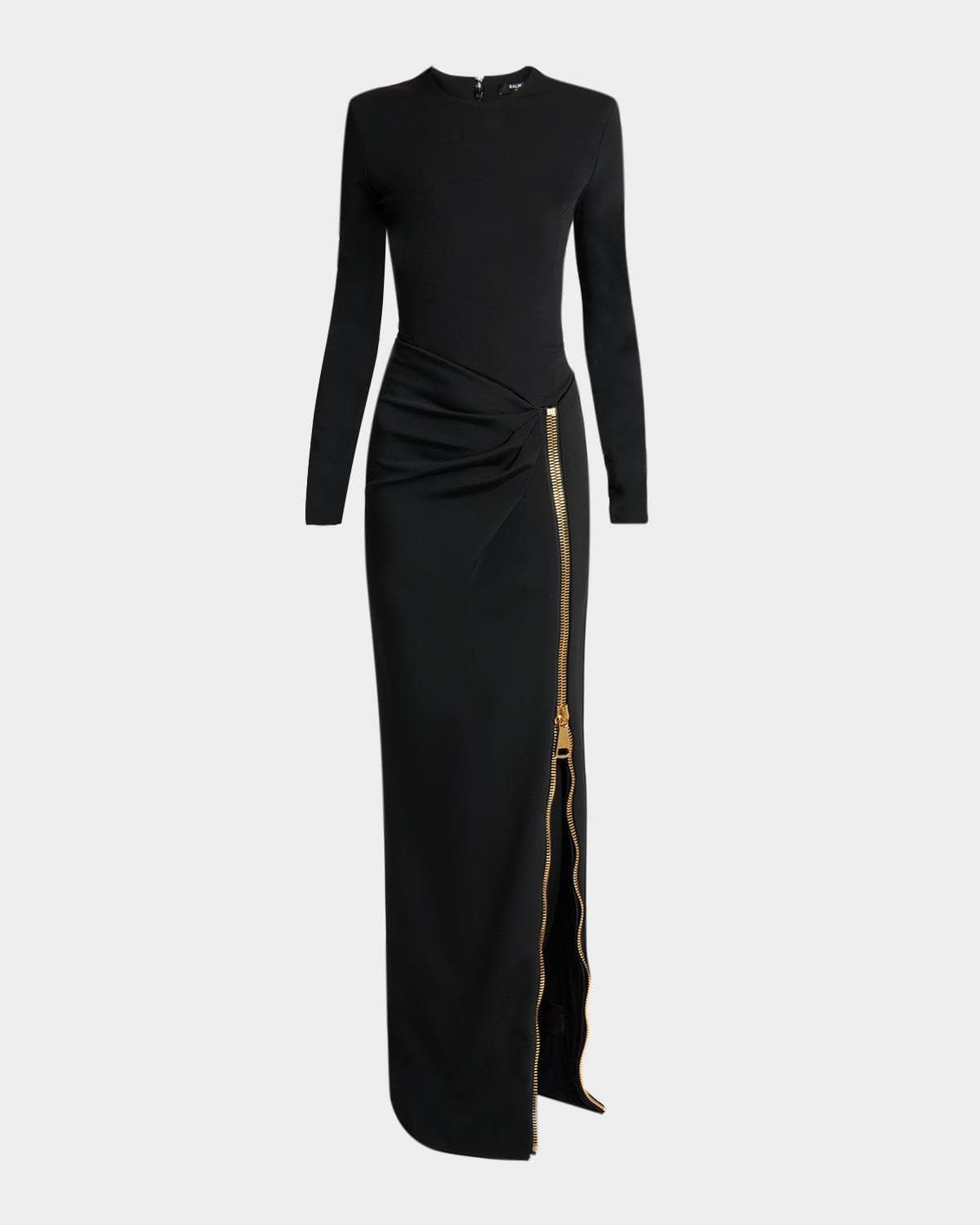 Balmain Compact Knit Zip Slit Maxi Dress