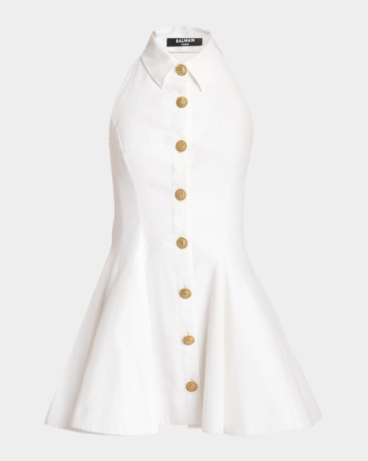 Balmain Buttoned Halter Mini Shirtdress