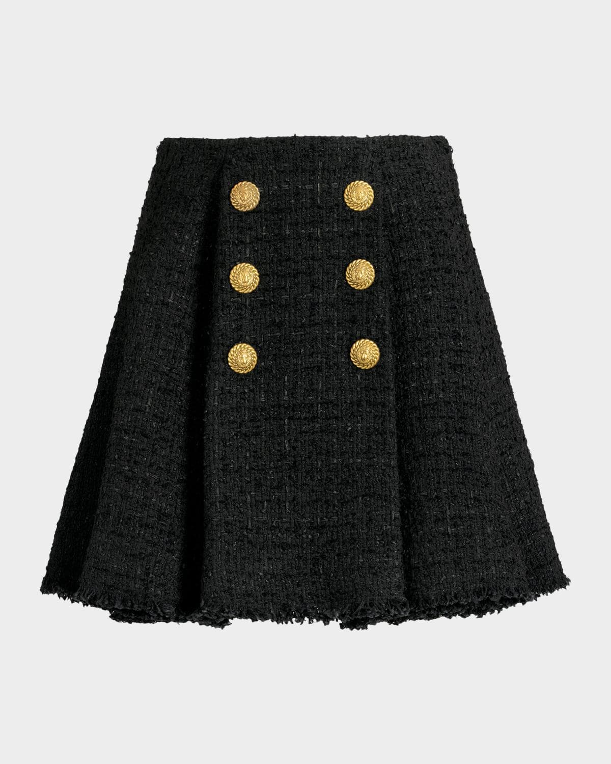 Balmain Double-Breasted Tweed Flare Mini Skirt