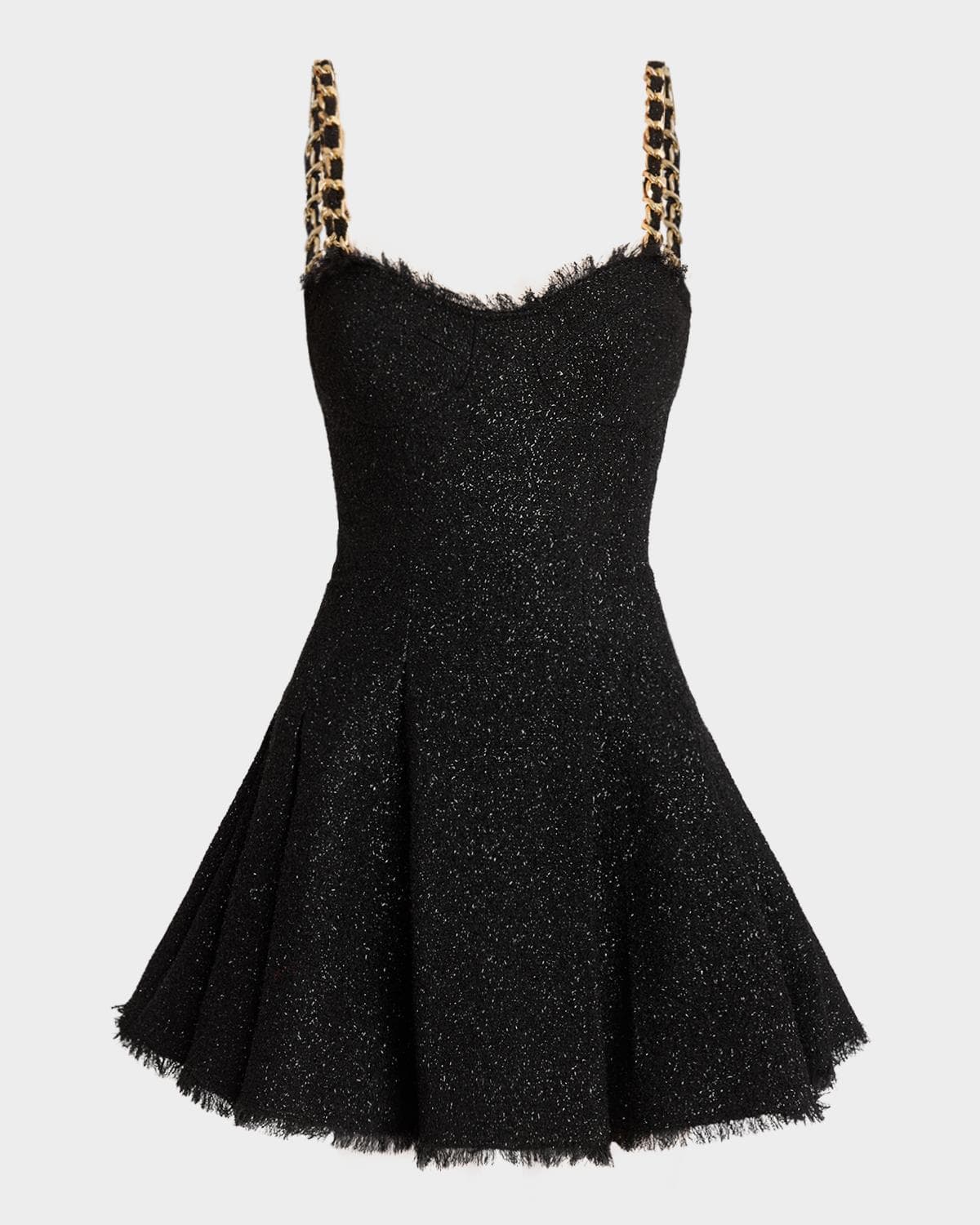 Balmain Metallic Tweed Chain Strap Mini Dress