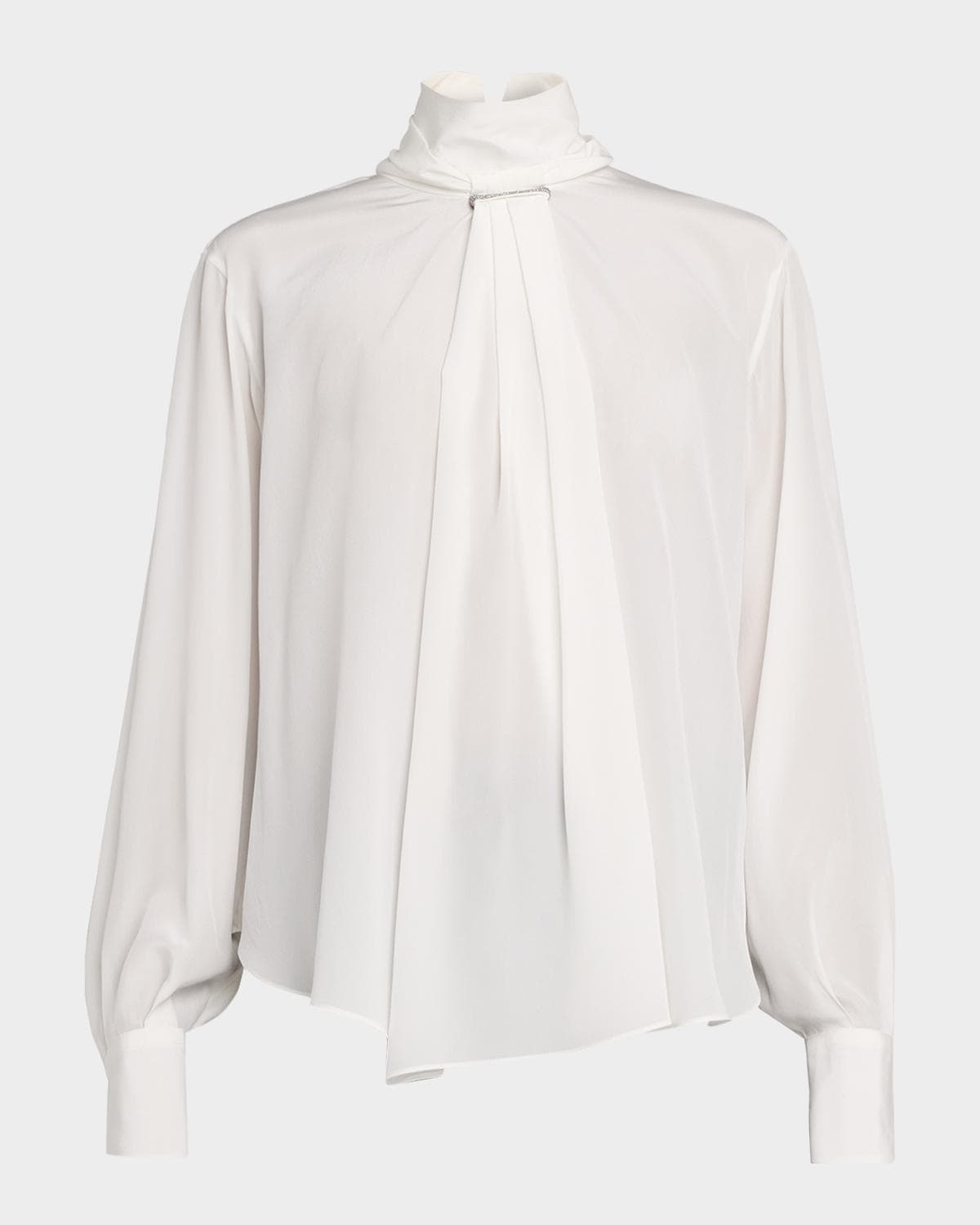 Brunello Cucinelli Turtleneck Monili Gathered Silk Blouse