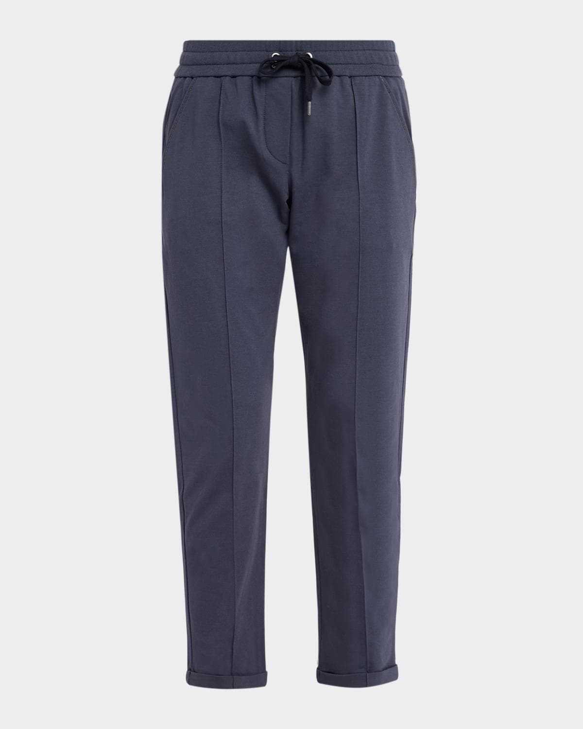 Brunello Cucinelli Monili-Trim Pintuck Tapered-Leg Ankle Sport Pants