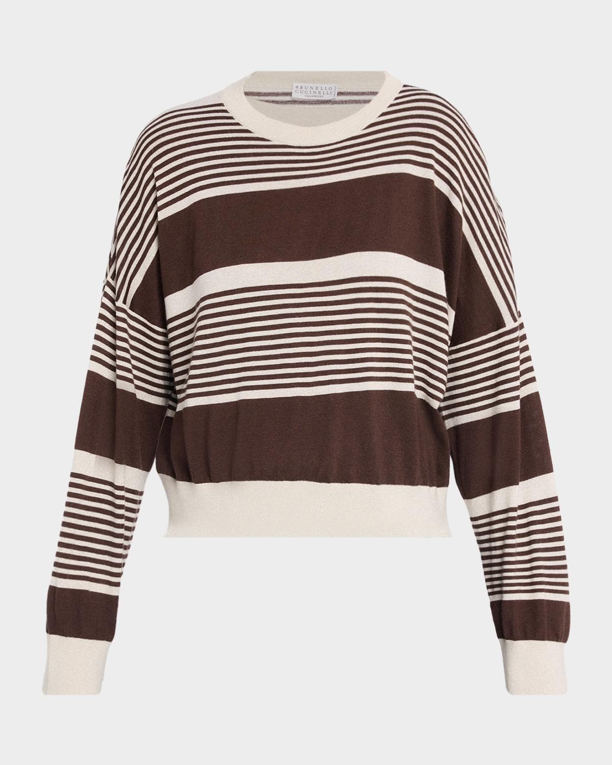 Brunello Cucinelli Shimmering Striped Cashmere-Silk Crewneck Sweater