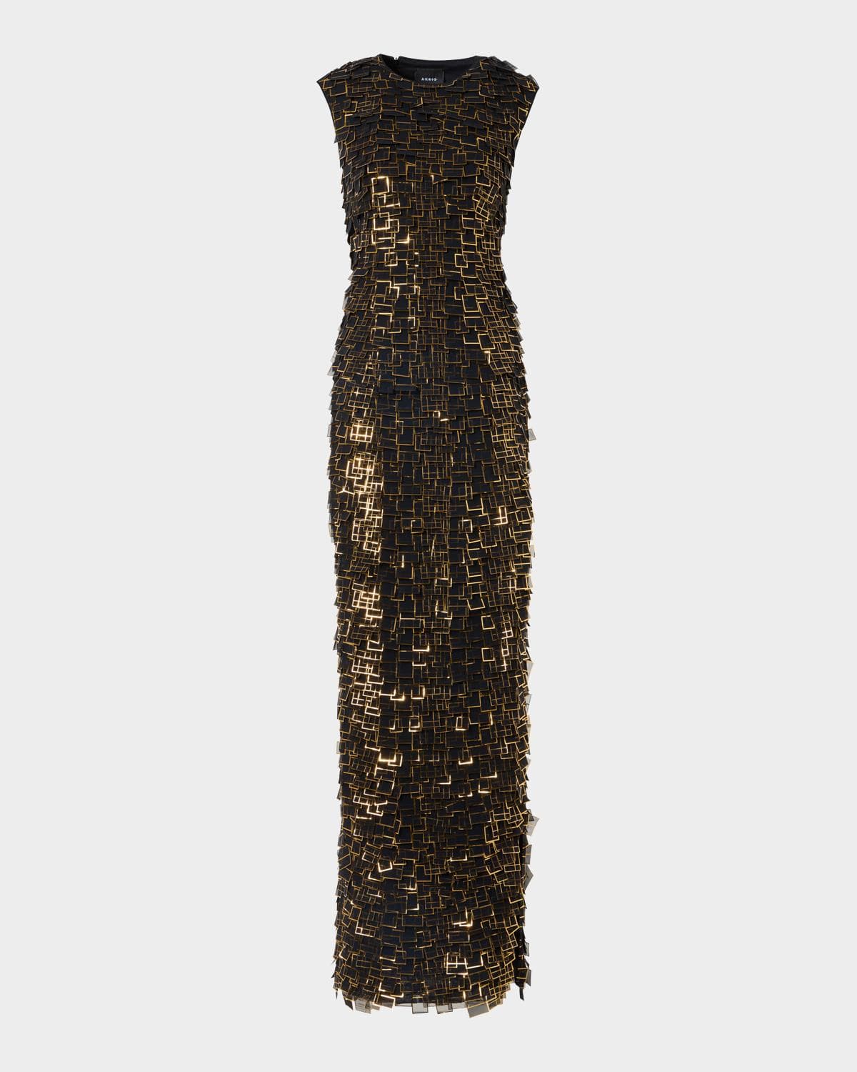 Akris Metallic Organza Tiles Sleeveless Column Gown