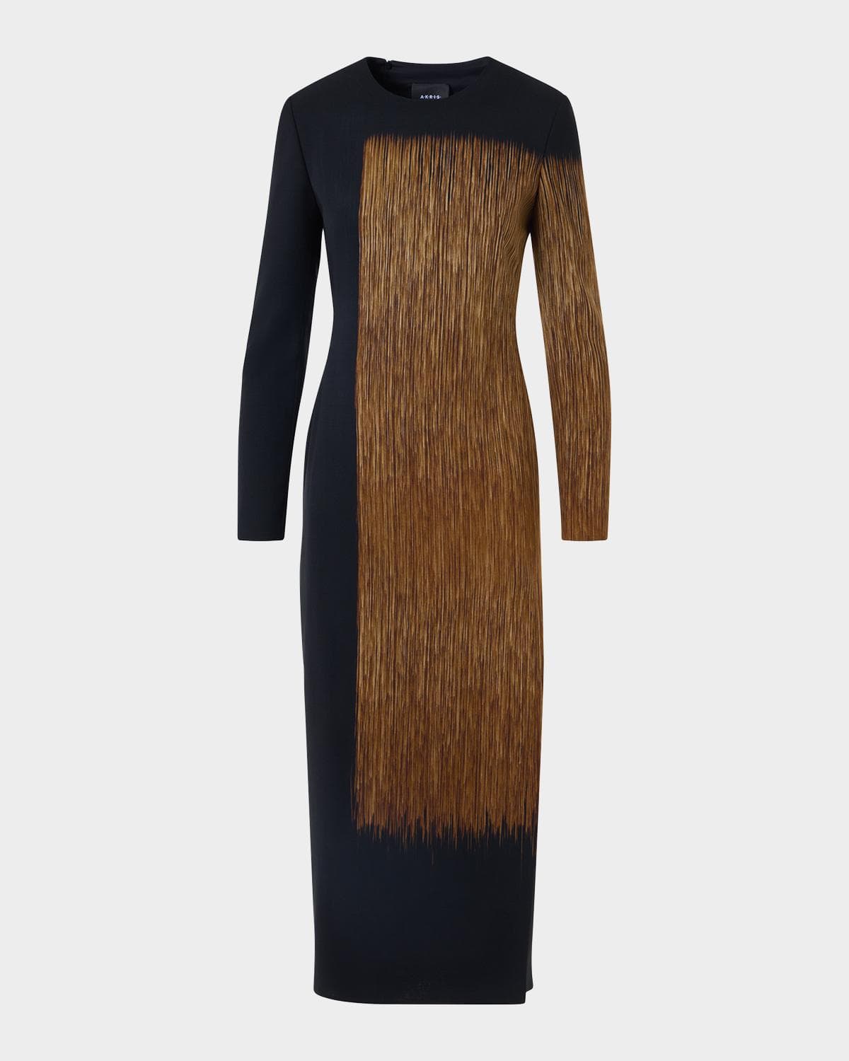 Akris Oro Lienzo Print Wool Crepe Long-Sleeve Midi Dress