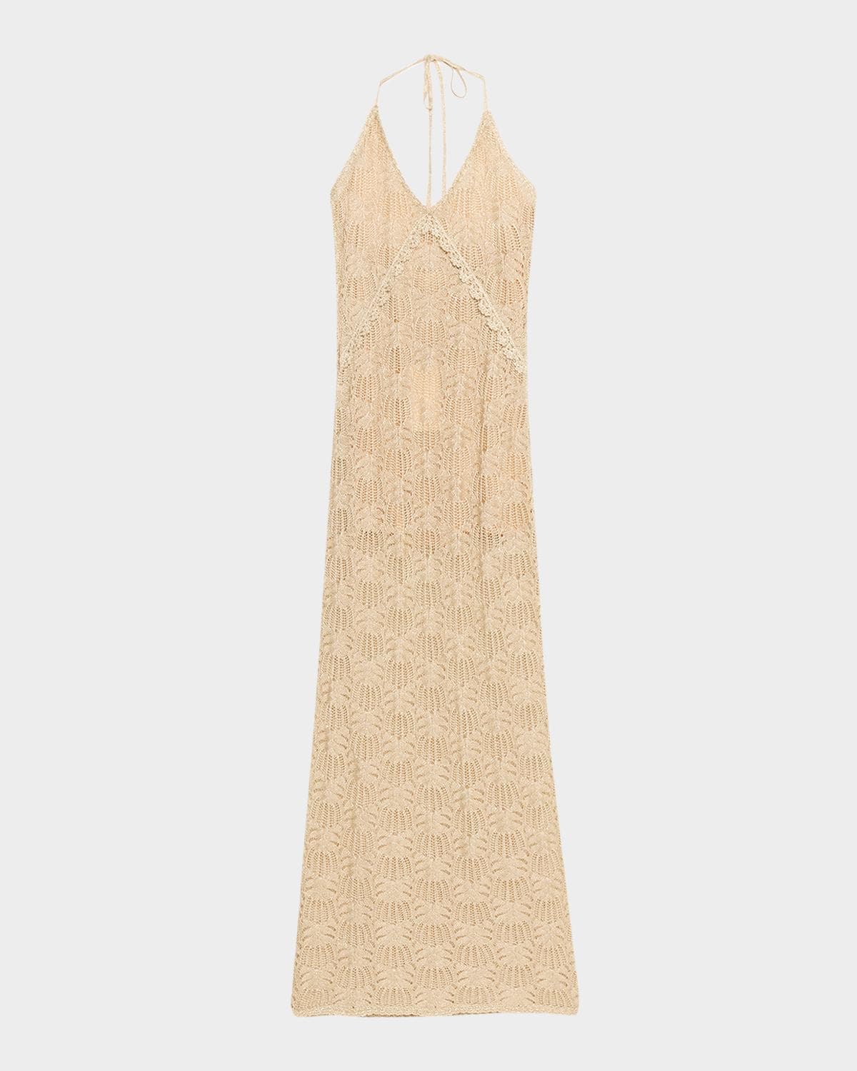 LoveShackFancy Vreya Metallic Crochet Halter Dress