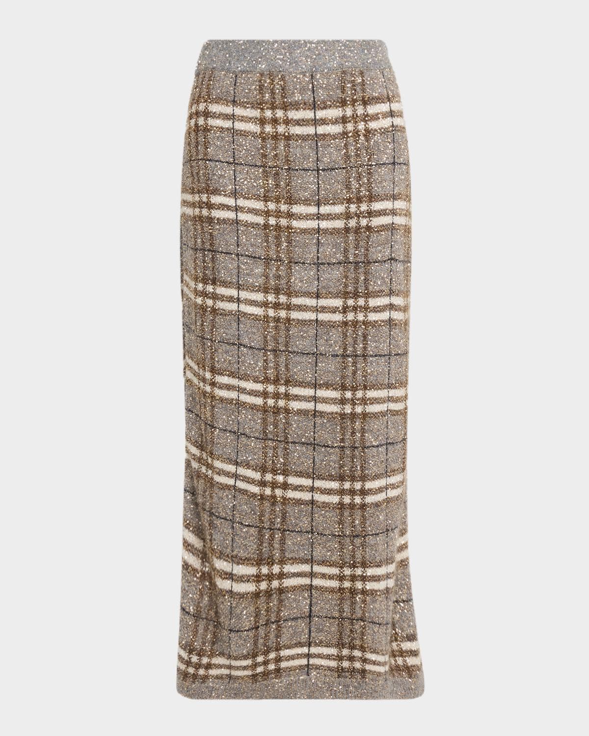 Brunello Cucinelli Shimmering Check Knit Maxi Skirt