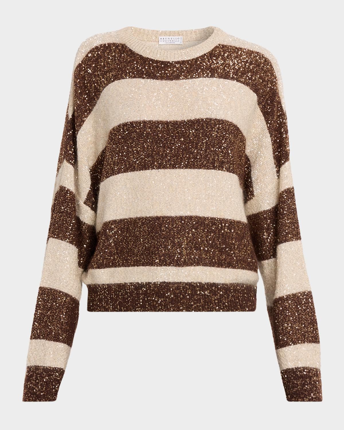 Brunello Cucinelli Micro Sequin Relaxed Striped Sweater