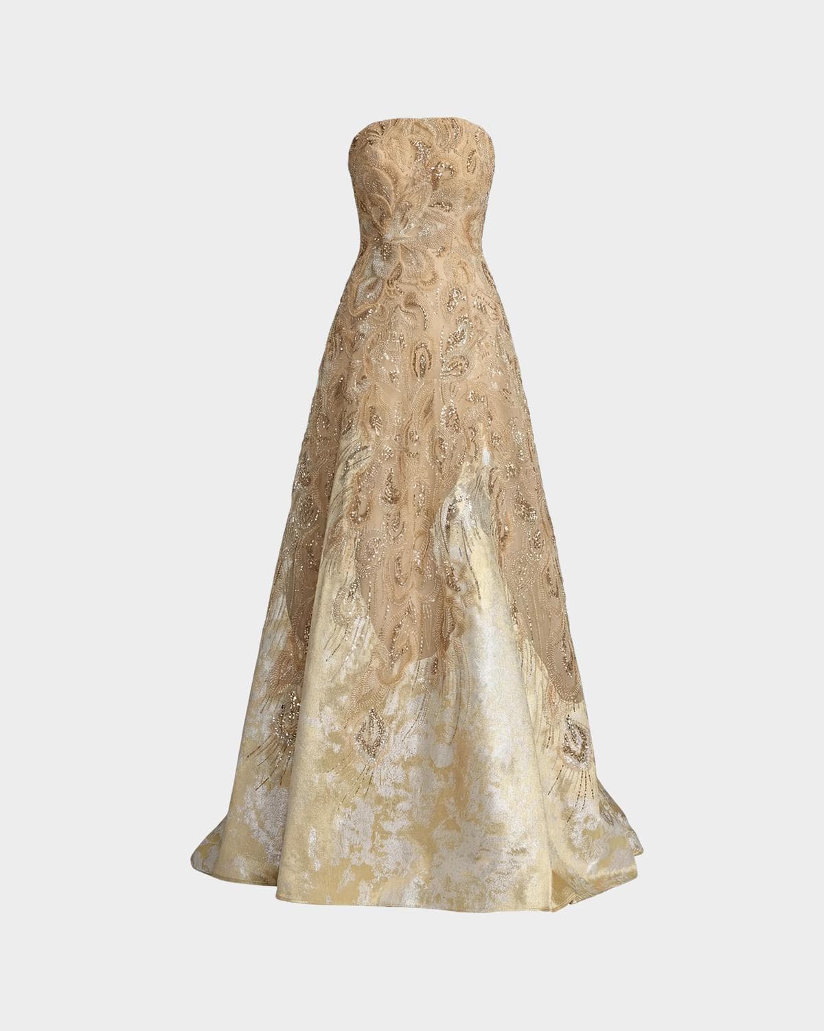 Mac Duggal Sequin-Embellished Brocade Ball Gown