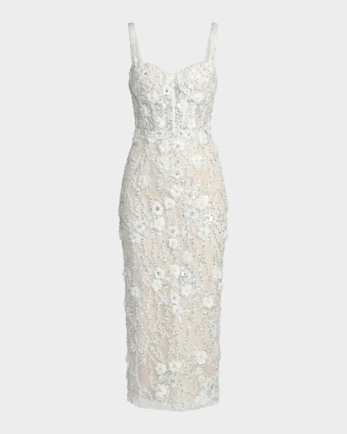 Mac Duggal Beaded Embroidery Fitted Midi-Dress