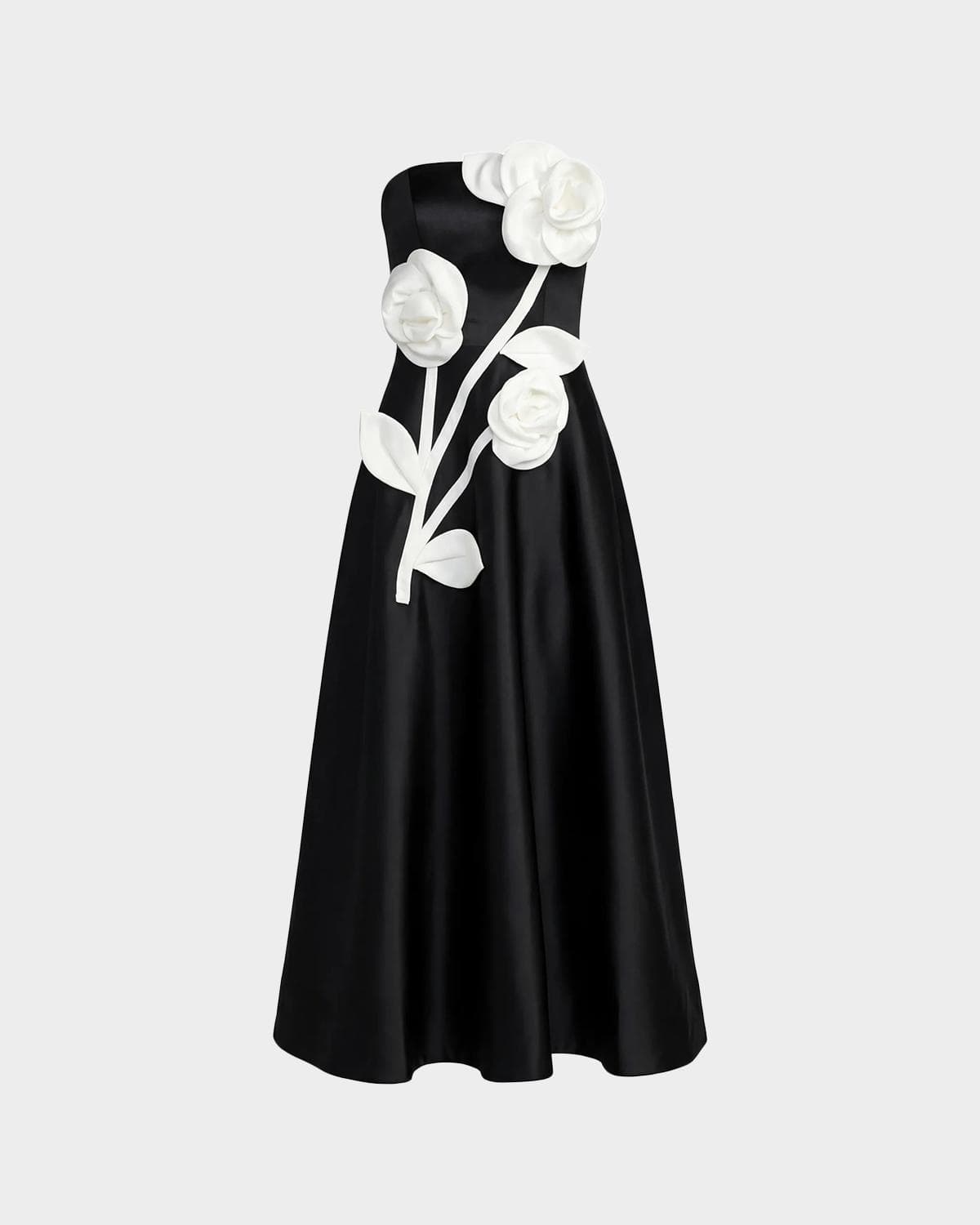 Mac Duggal Strapless 3D Floral Midi Dress