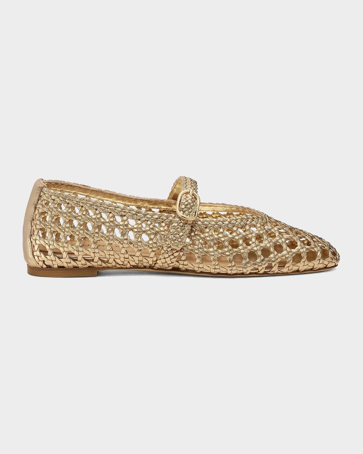 Stuart Weitzman Prim Woven Metallic Leather Mary Jane Ballerina Flats