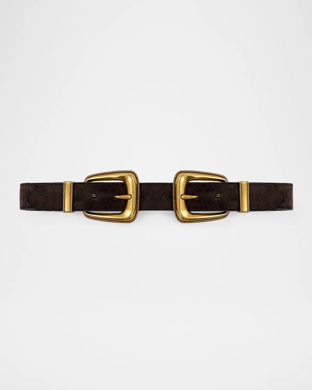 Veronica Beard Arch Double-Buckle Suede Waist Belt