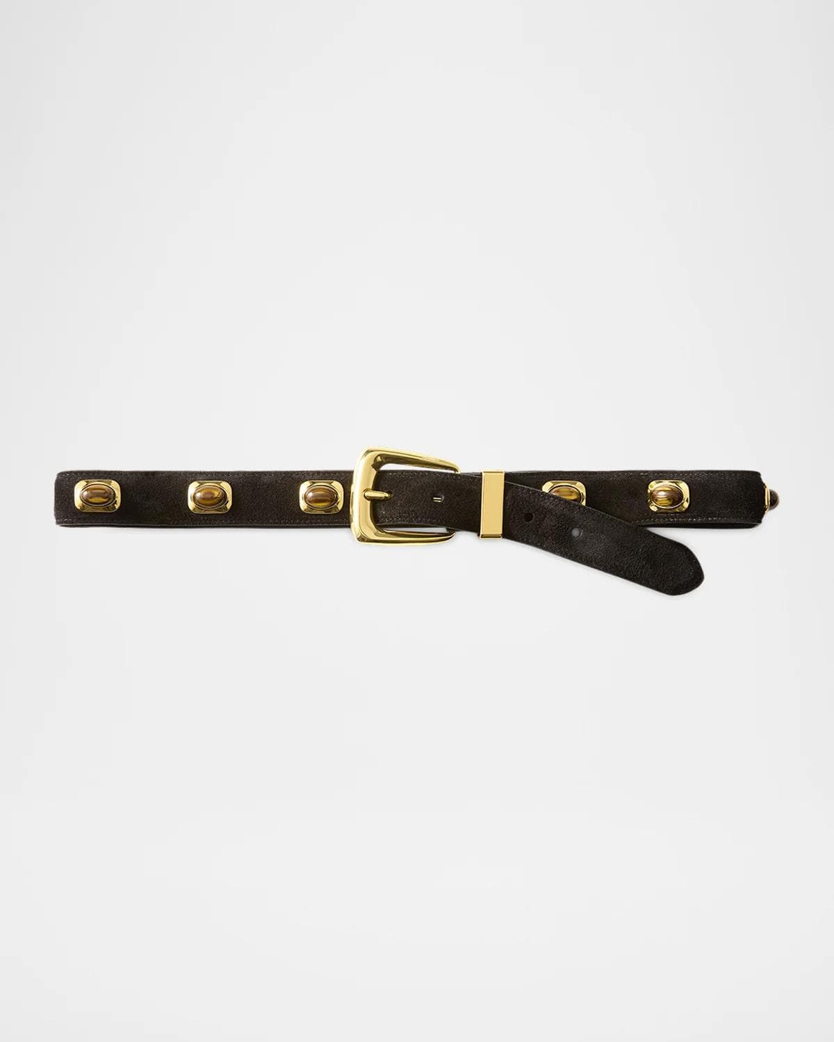 Veronica Beard Arch Cabochon Stone-Embellished Suede Belt