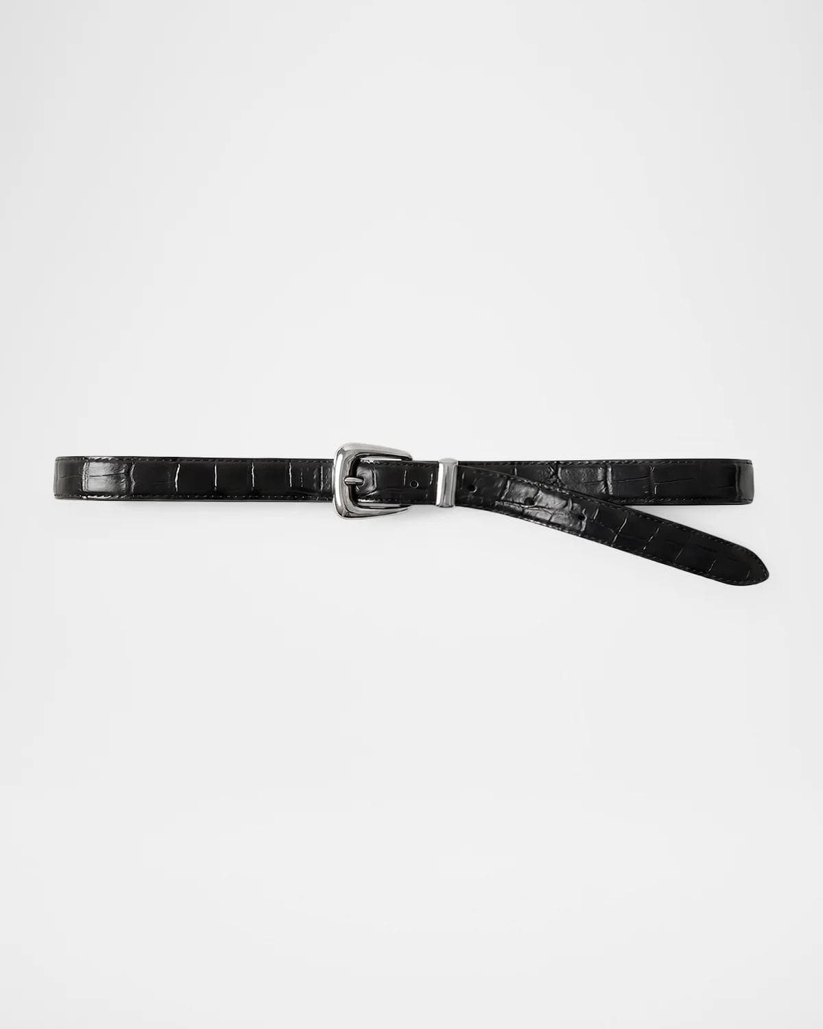 Veronica Beard Arch Slim Croc-Embossed Leather Belt