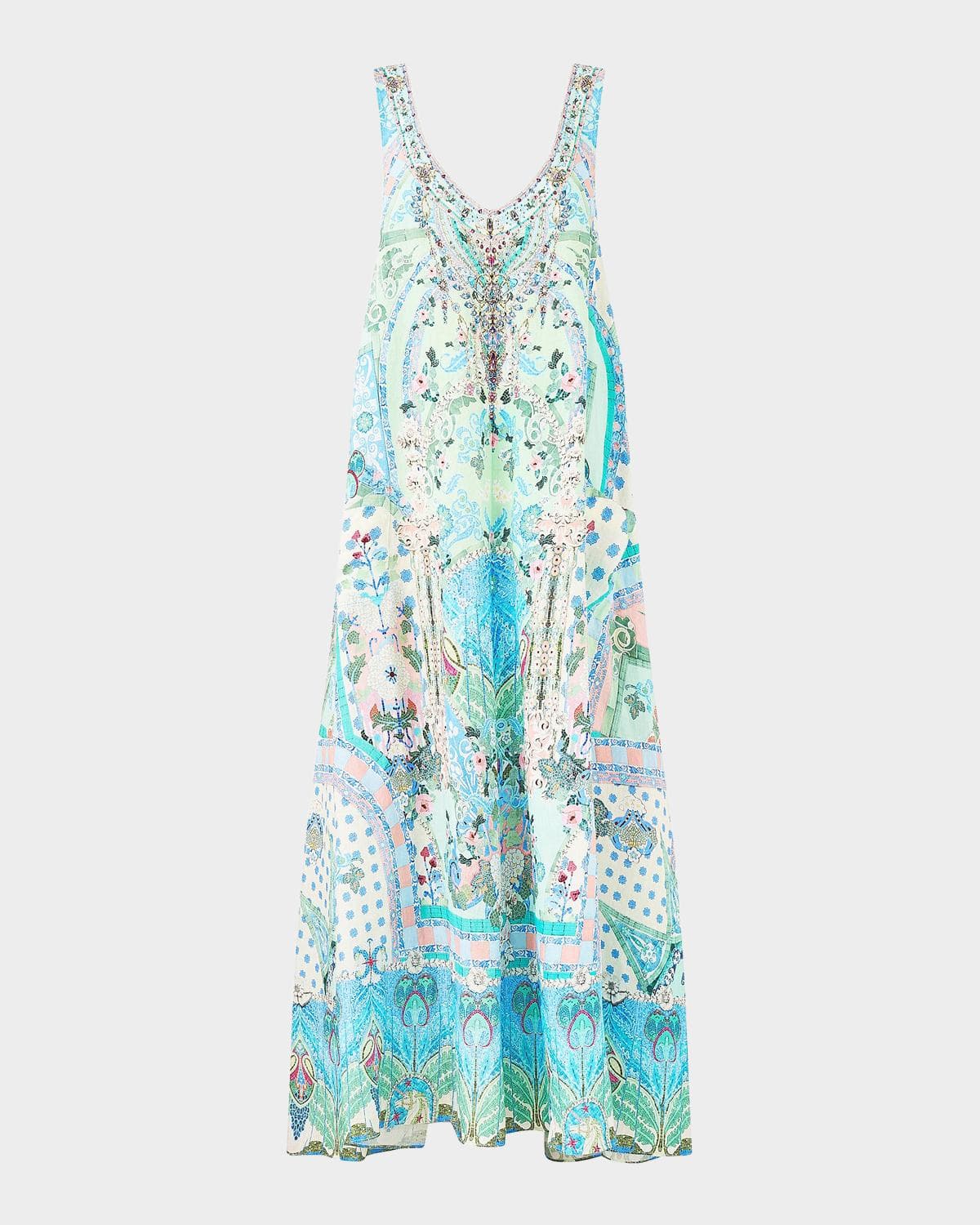 Camilla Printed Linen Open-Back Maxi Dress