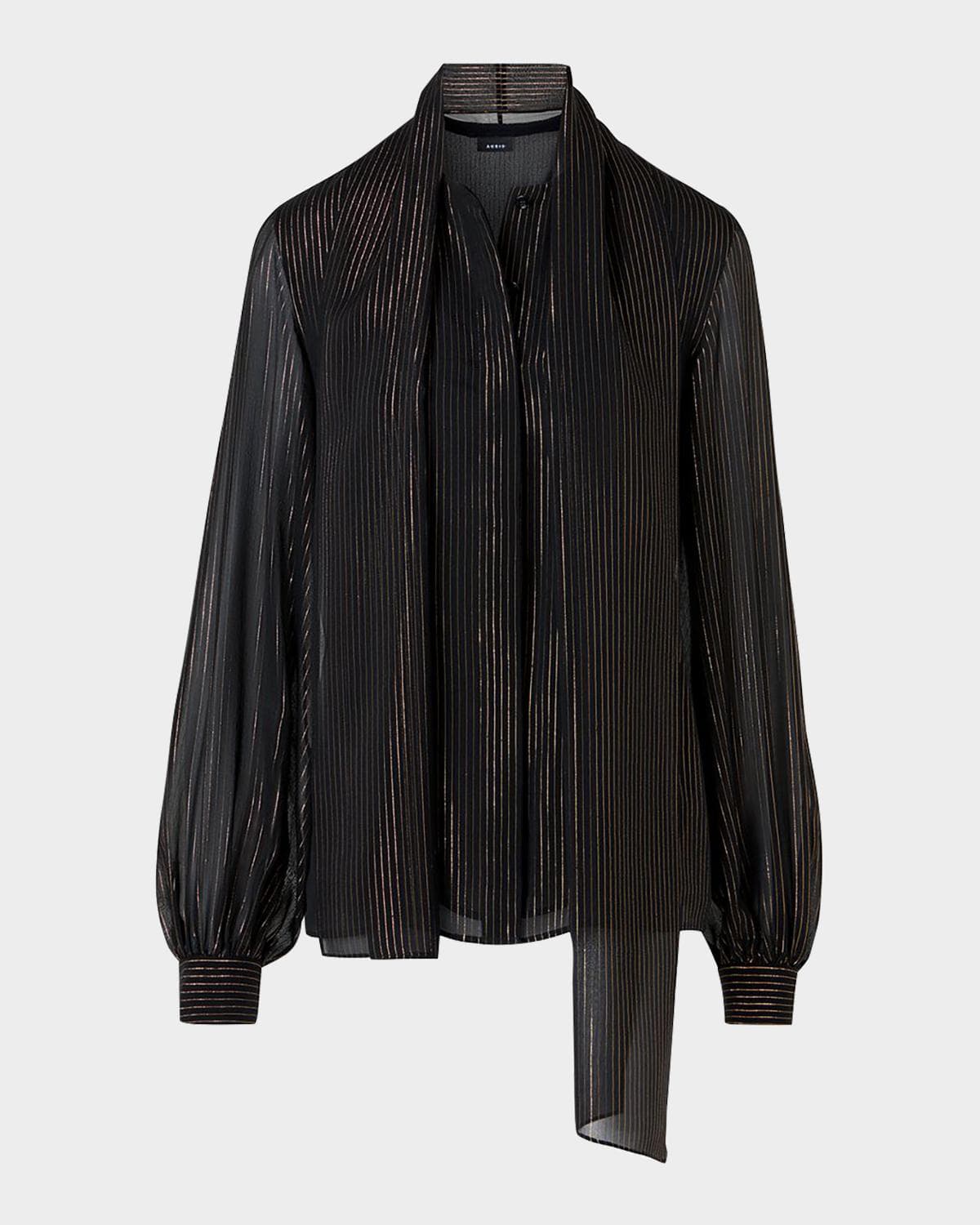 Akris Metallic-Stripe Gathered Blouse