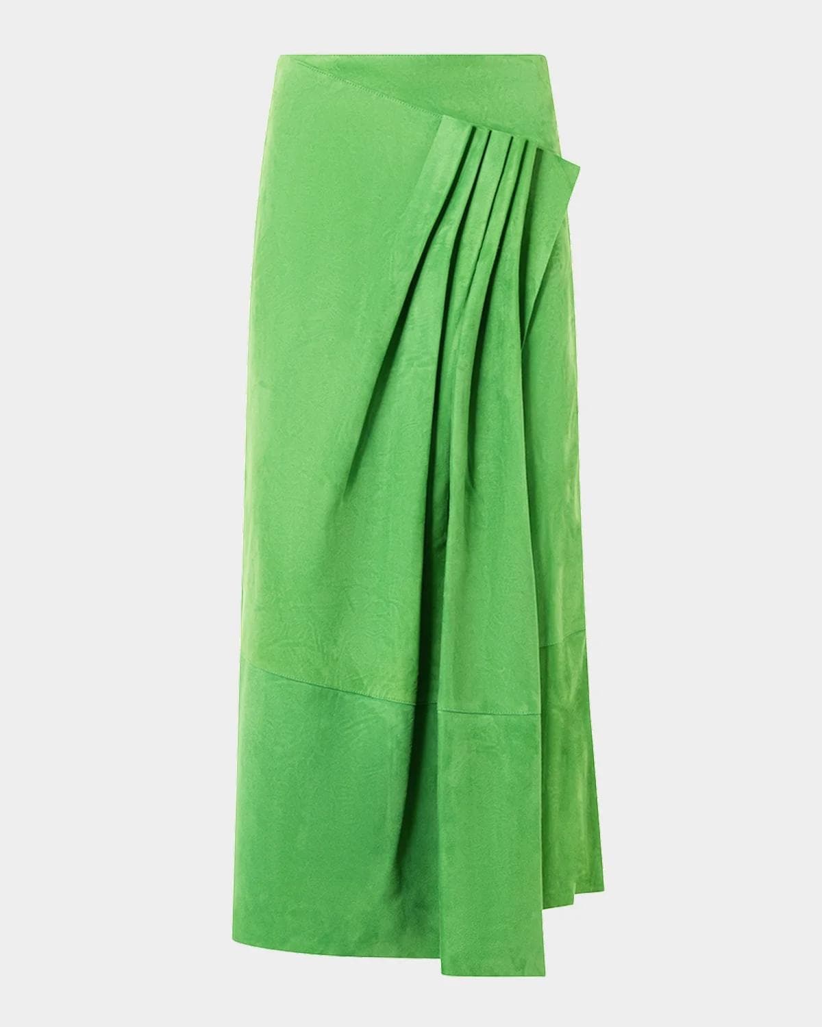 Akris Pleat Gathered Suede Midi Skirt