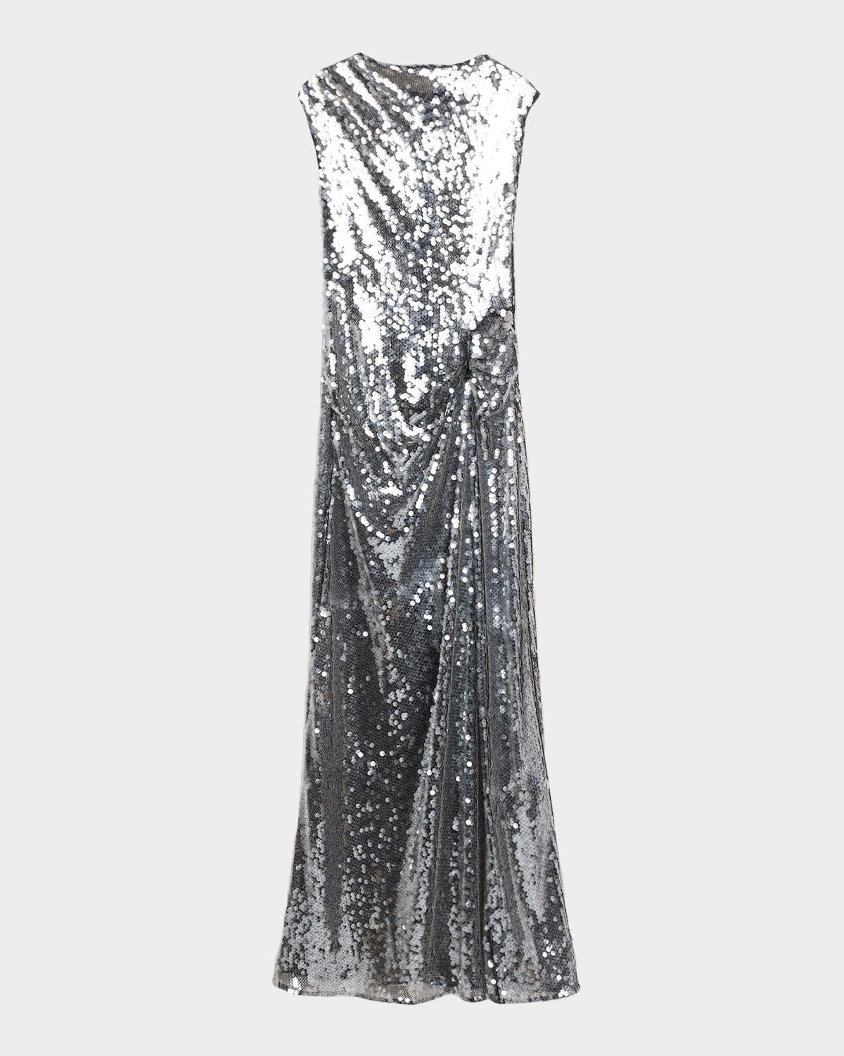 LAPOINTE Draped Sequined Mesh Sleeveless Gown