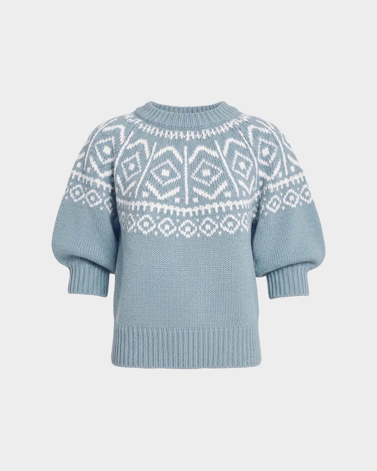 Altuzarra Howard Fair Isle Short Puff-Sleeve Sweater