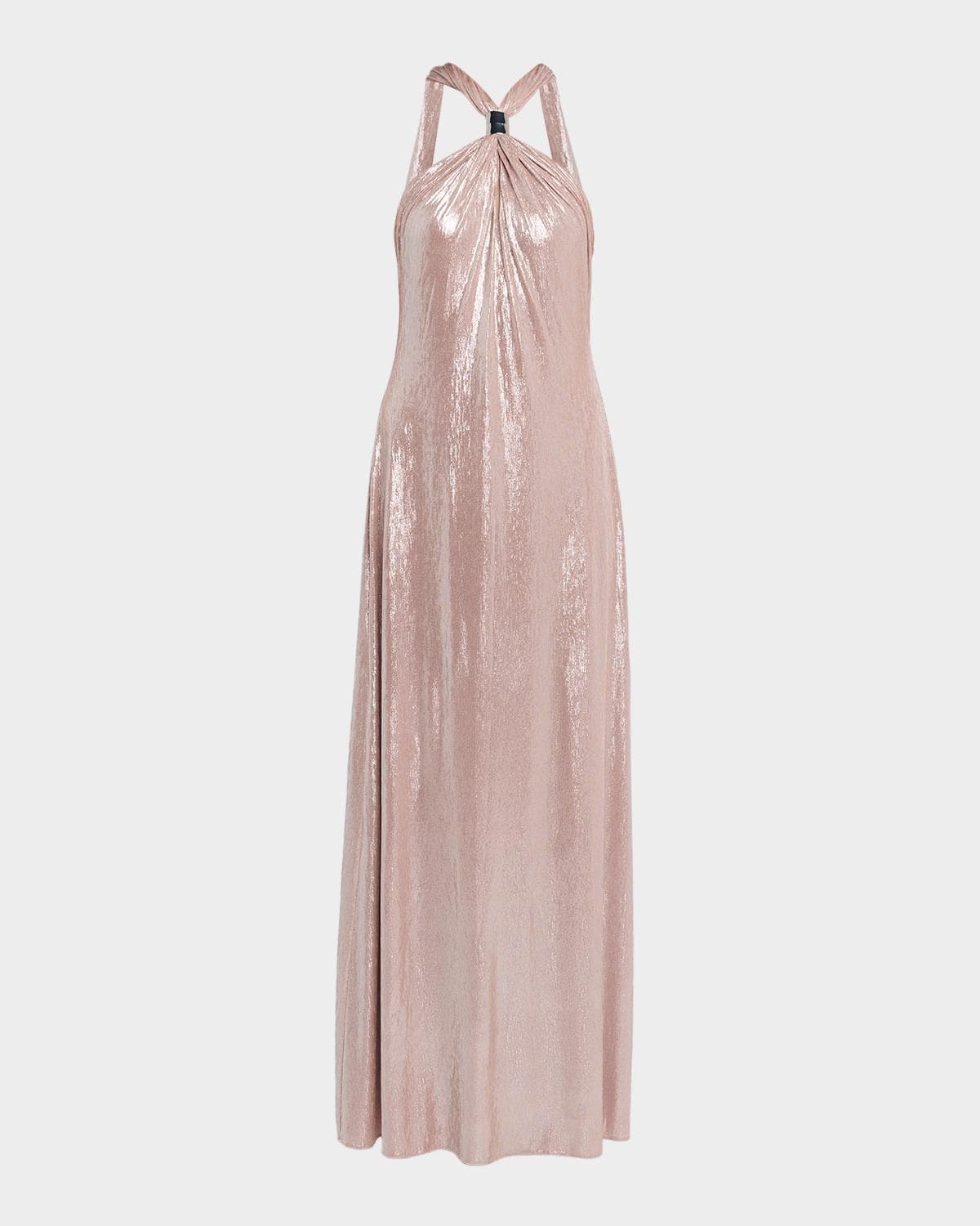 Halston Sofie Draped Metallic Jersey Halter Gown