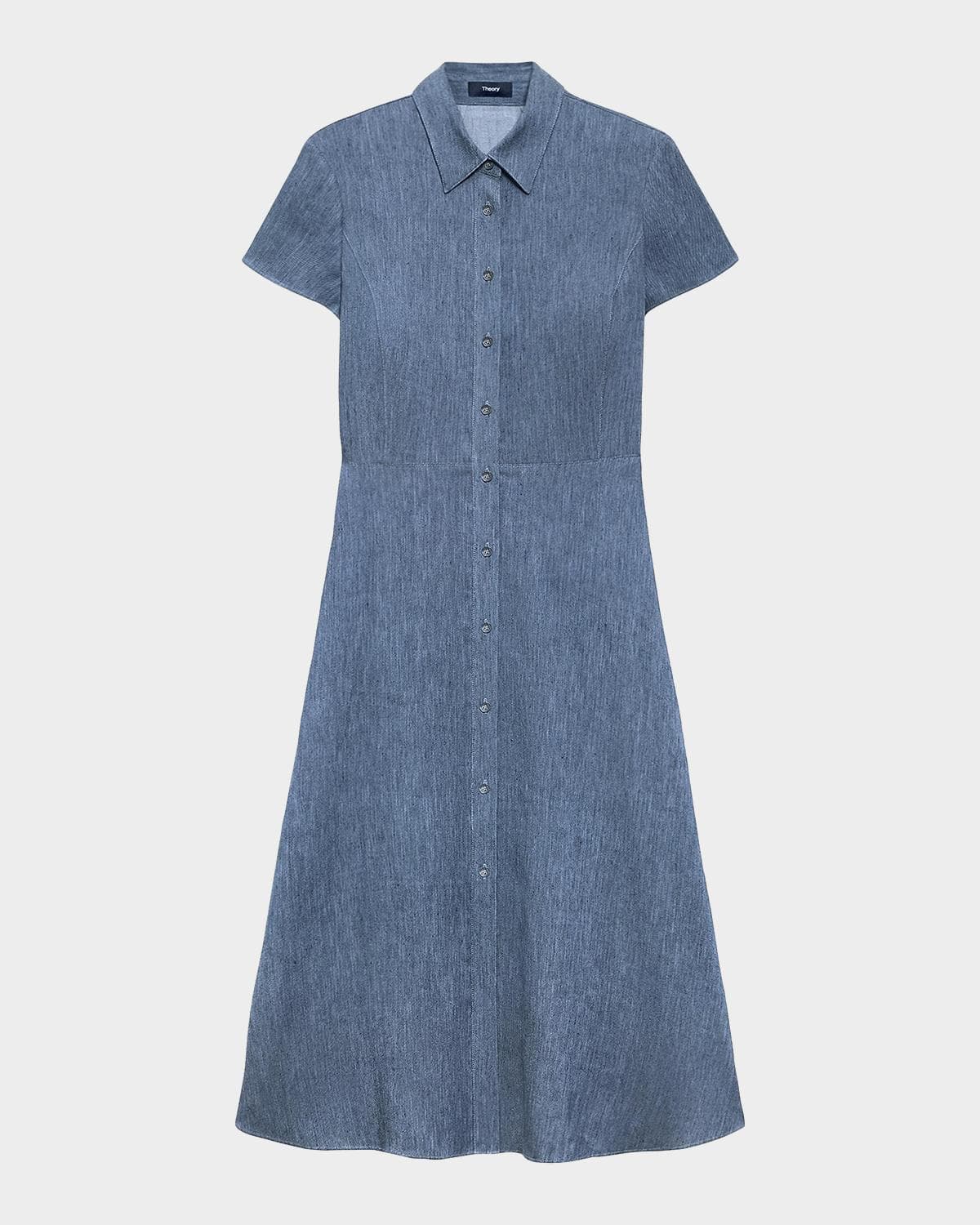 Theory Short-Sleeve Button-Front Linen-Blend Midi Dress