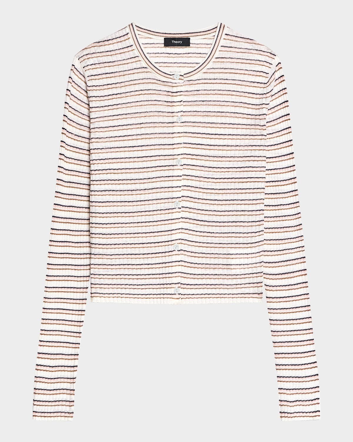 Theory Striped Linen-Blend Cropped Cardigan