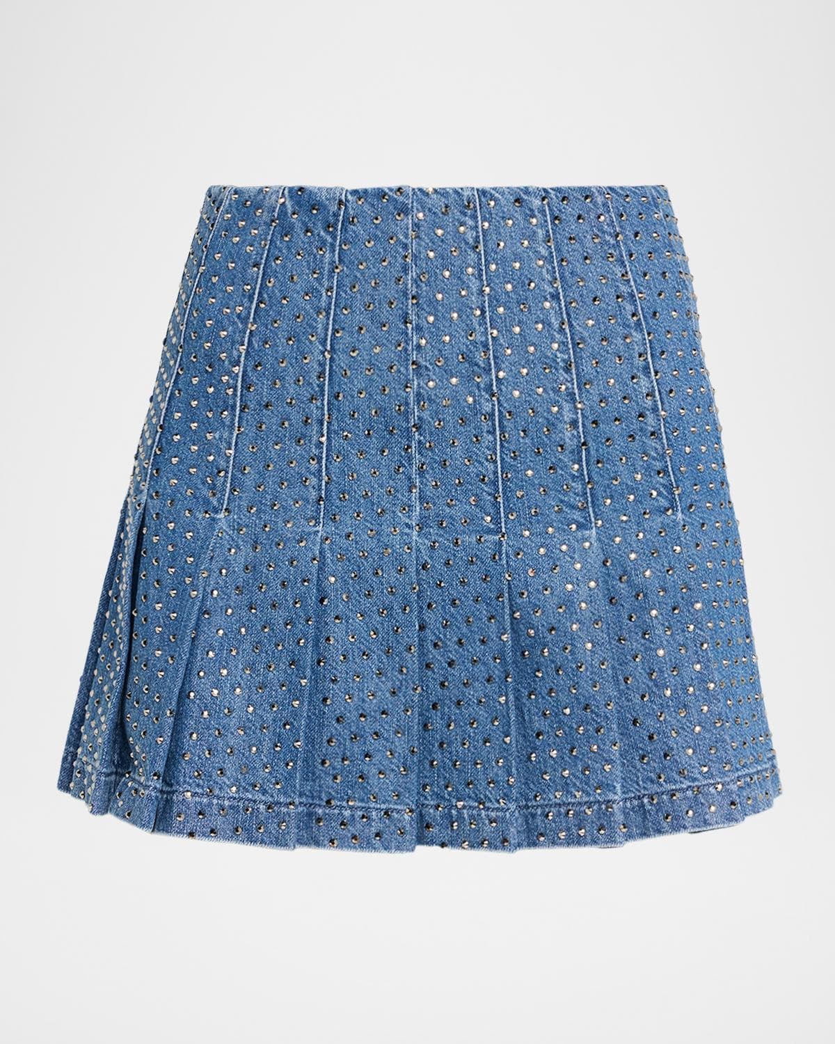 ALICE + OLIVIA Carter Embellished Denim Mini Skirt