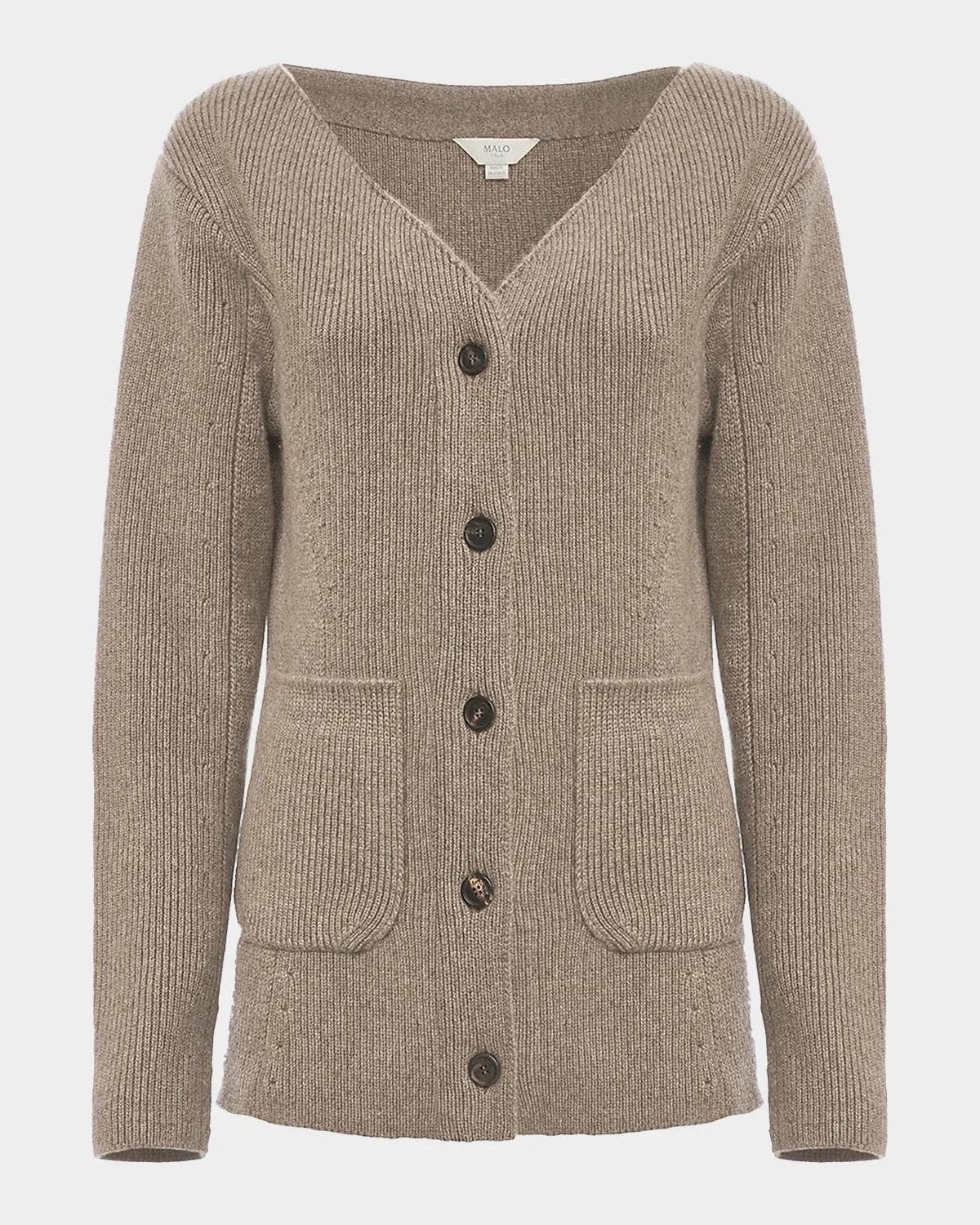 Malo Rib-Knit Cashmere Pocket Cardigan