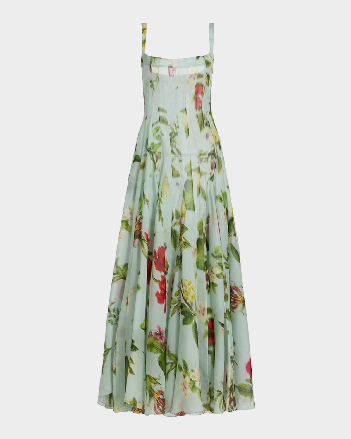 Oscar de la Renta Sleeveless Chine Hibiscus Silk Gazar Trumpet Gown