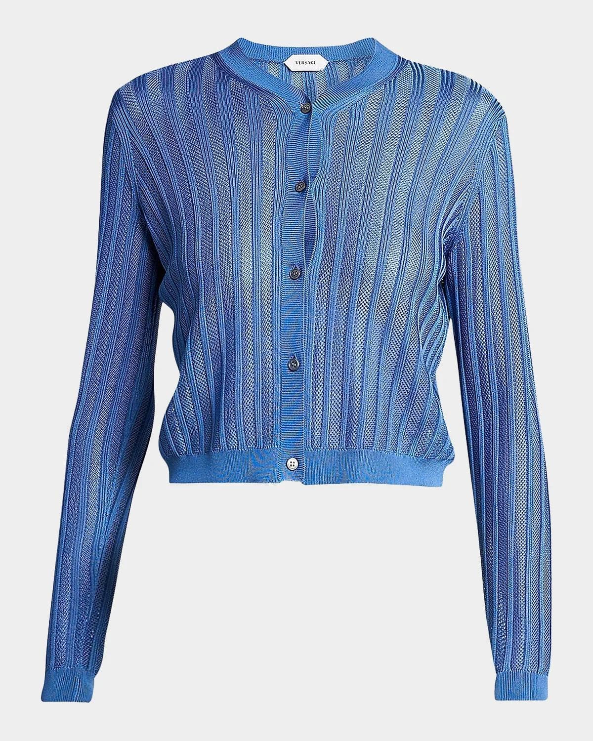 Versace La Vacanza Mesh Rib-Knit Cardigan